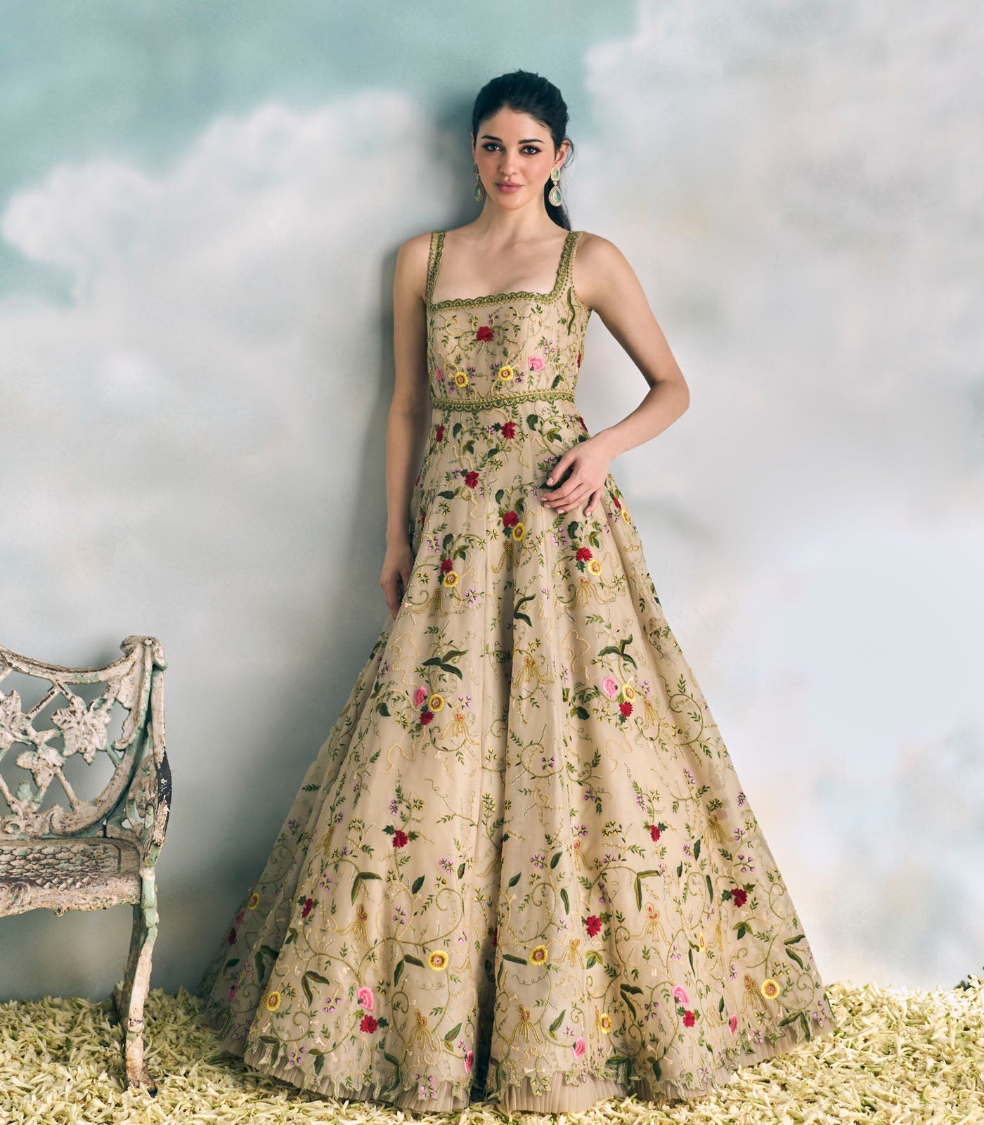 CY Anushree Reddy Ivory Leila Gown Full Front 1