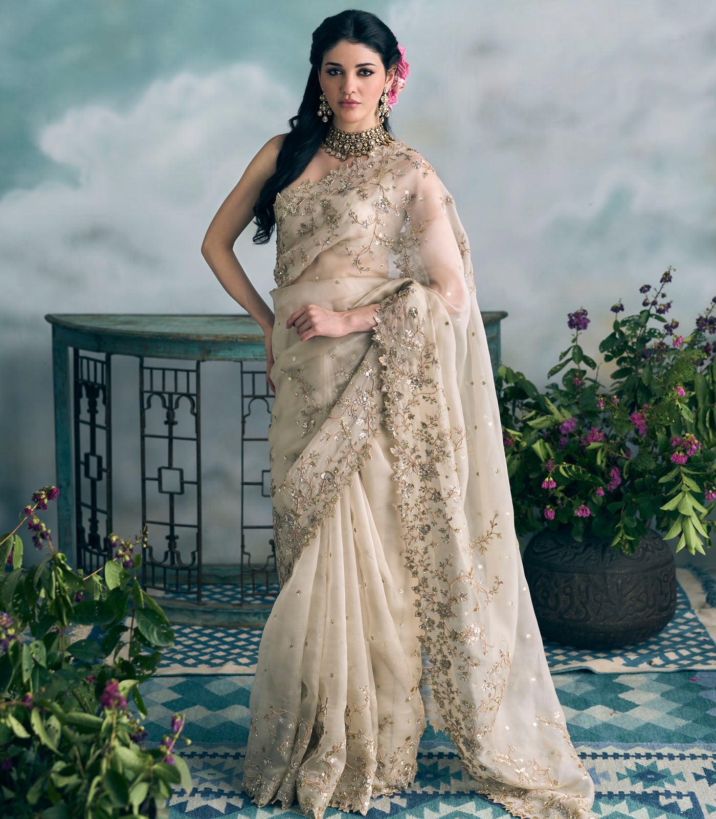 CY Anushree Reddy Ivory Nishka Saree Set Front 1