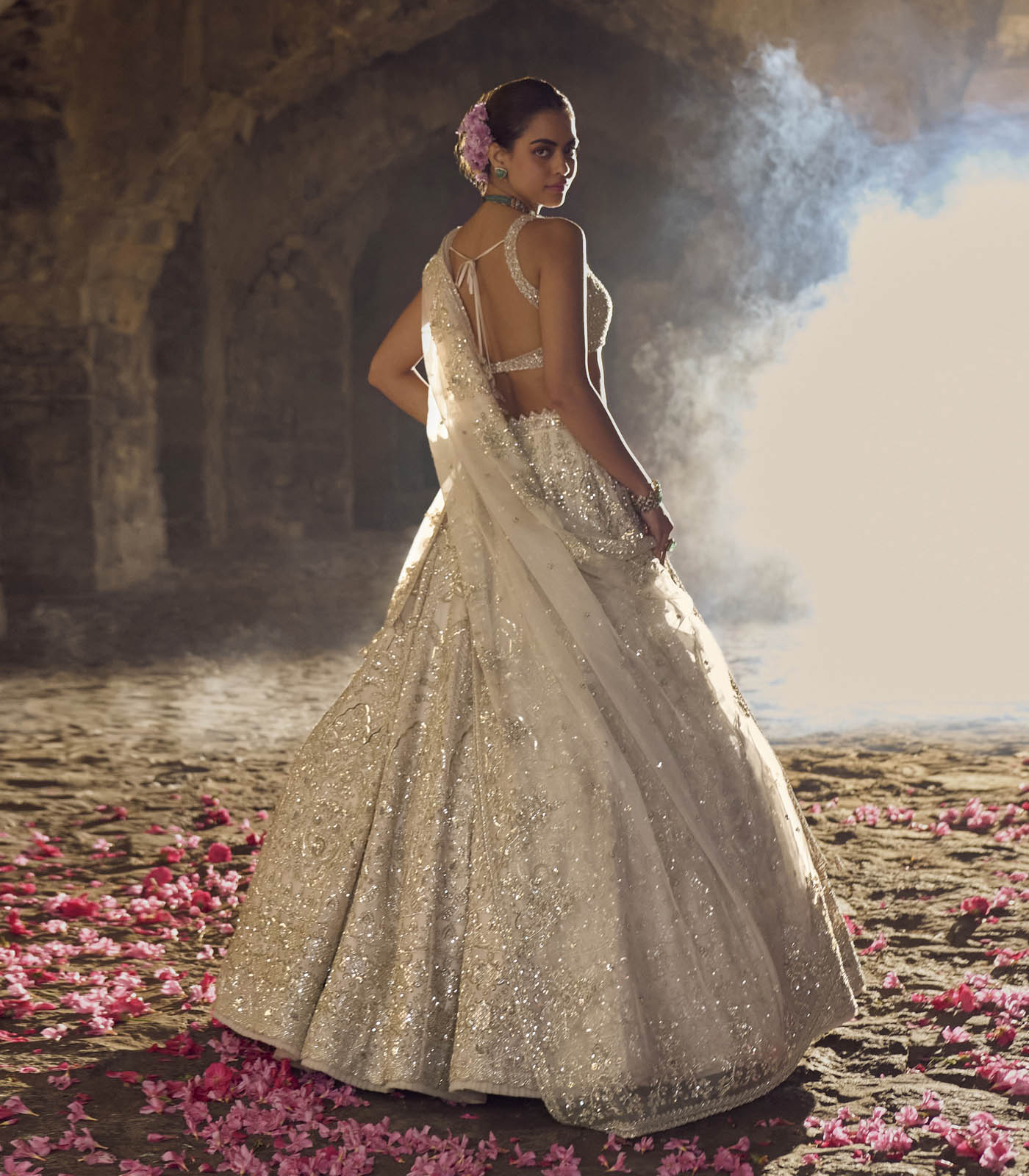 CY Anushree Reddy Ivory Sneha Lehenga Set Back