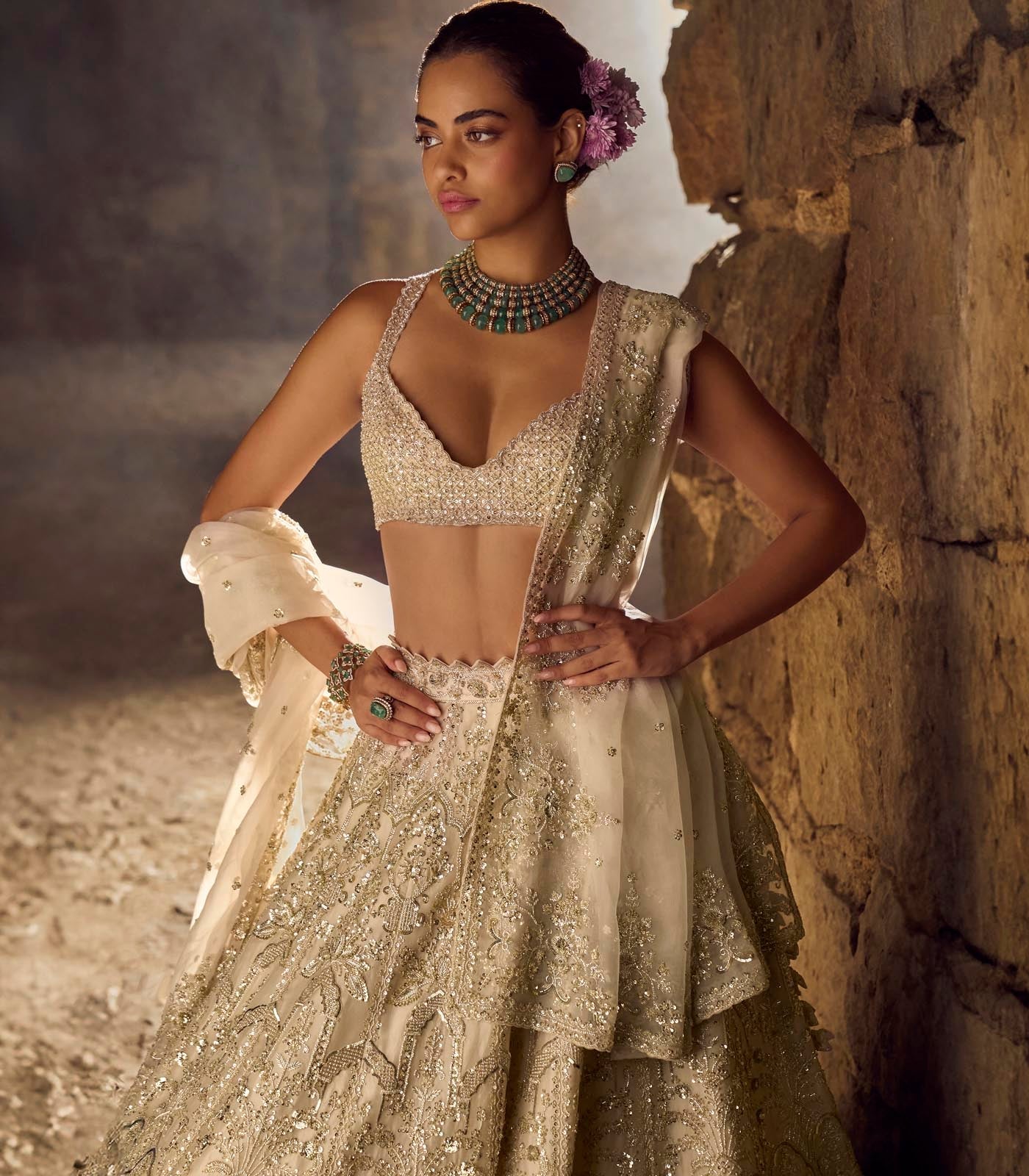 CY Anushree Reddy Ivory Sneha Lehenga Set Close Up 1