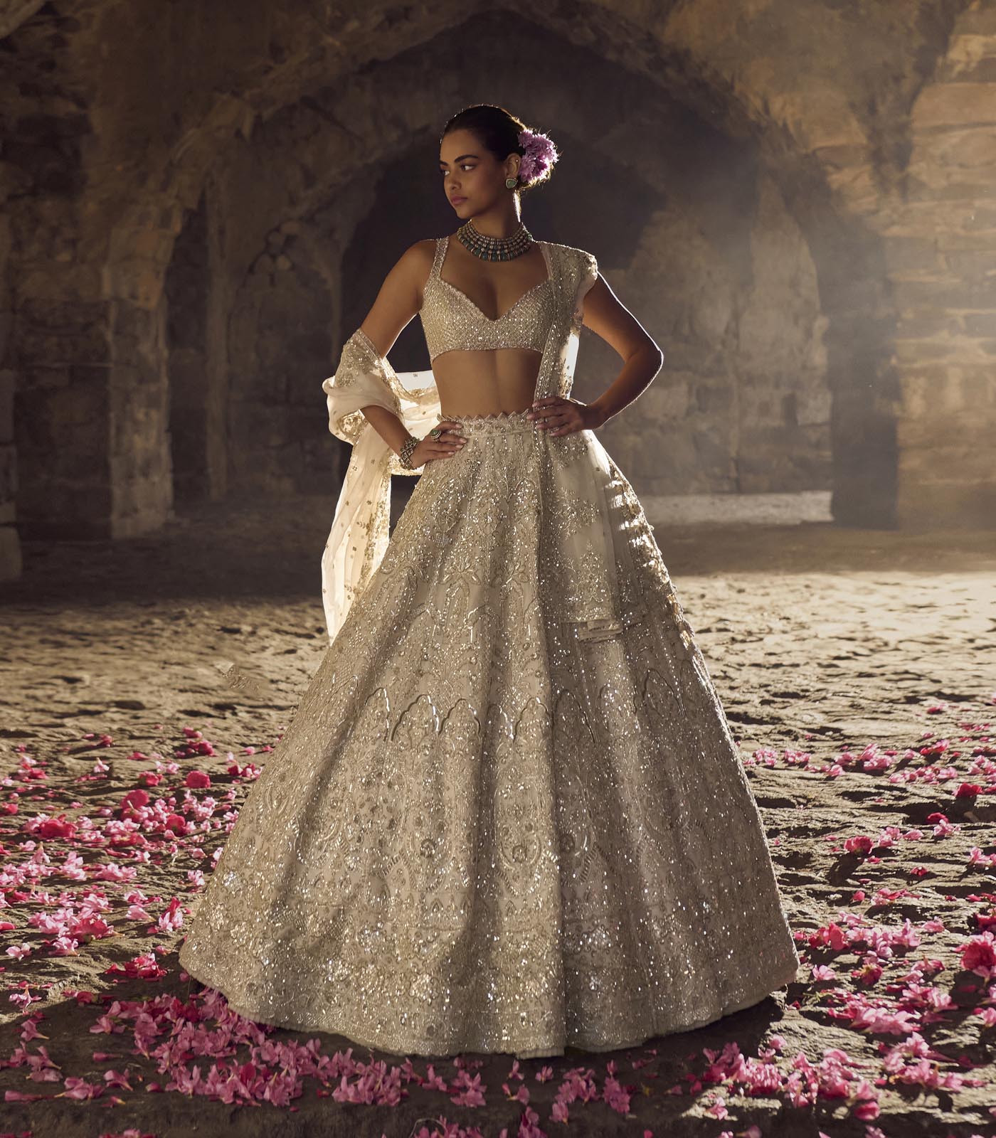 CY Anushree Reddy Ivory Sneha Lehenga Set Full Front 1