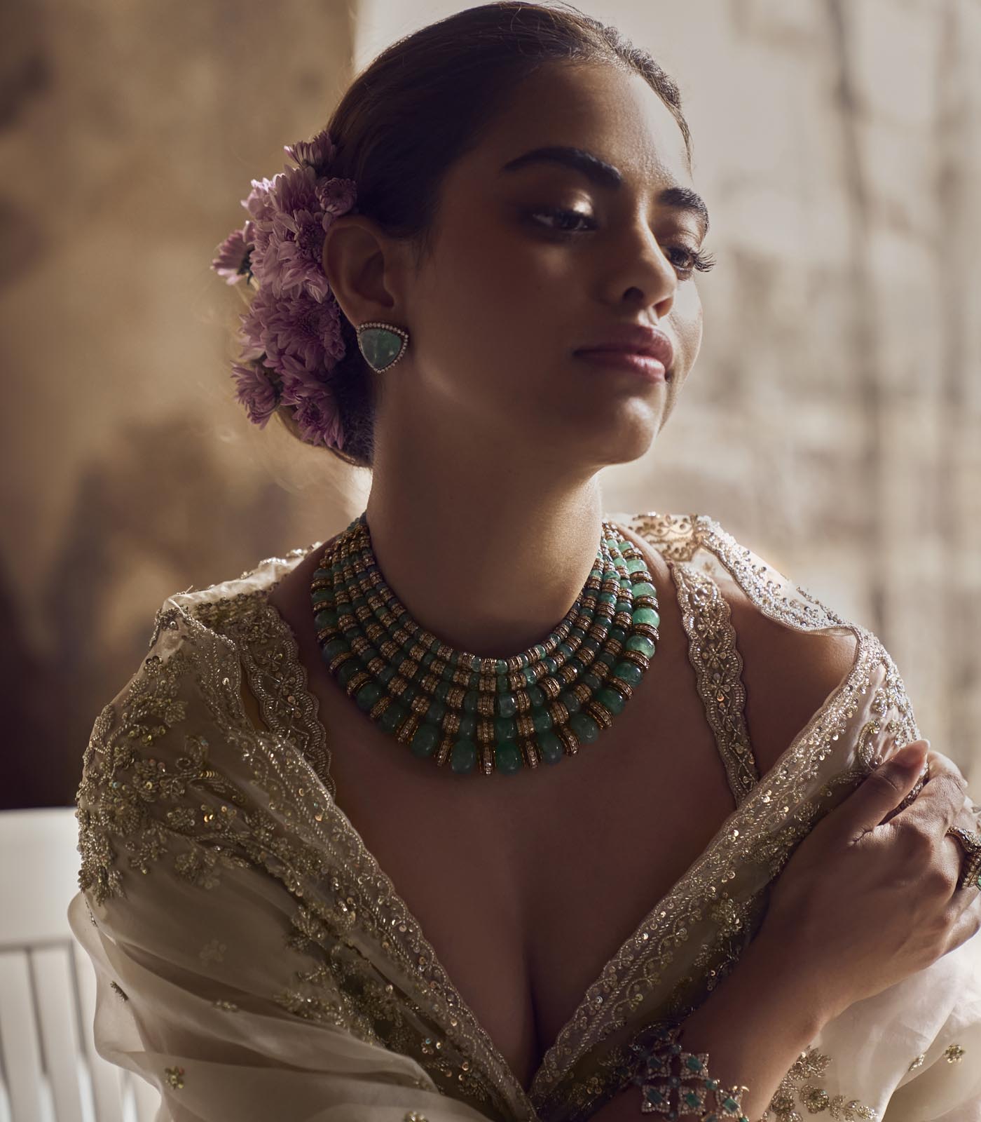 CY Anushree Reddy Ivory Sneha Lehenga Set Rightside Close Up 2