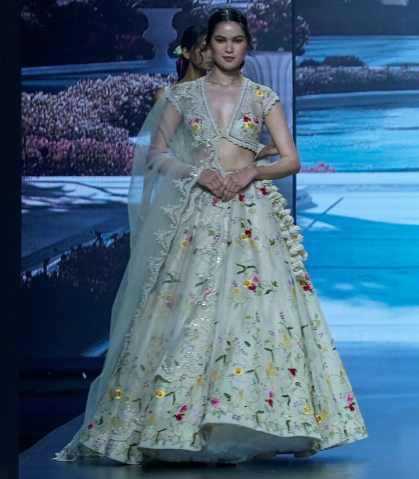 CY Anushree Reddy Leila - Ivory Embrodiered Lehenga Set Front 1