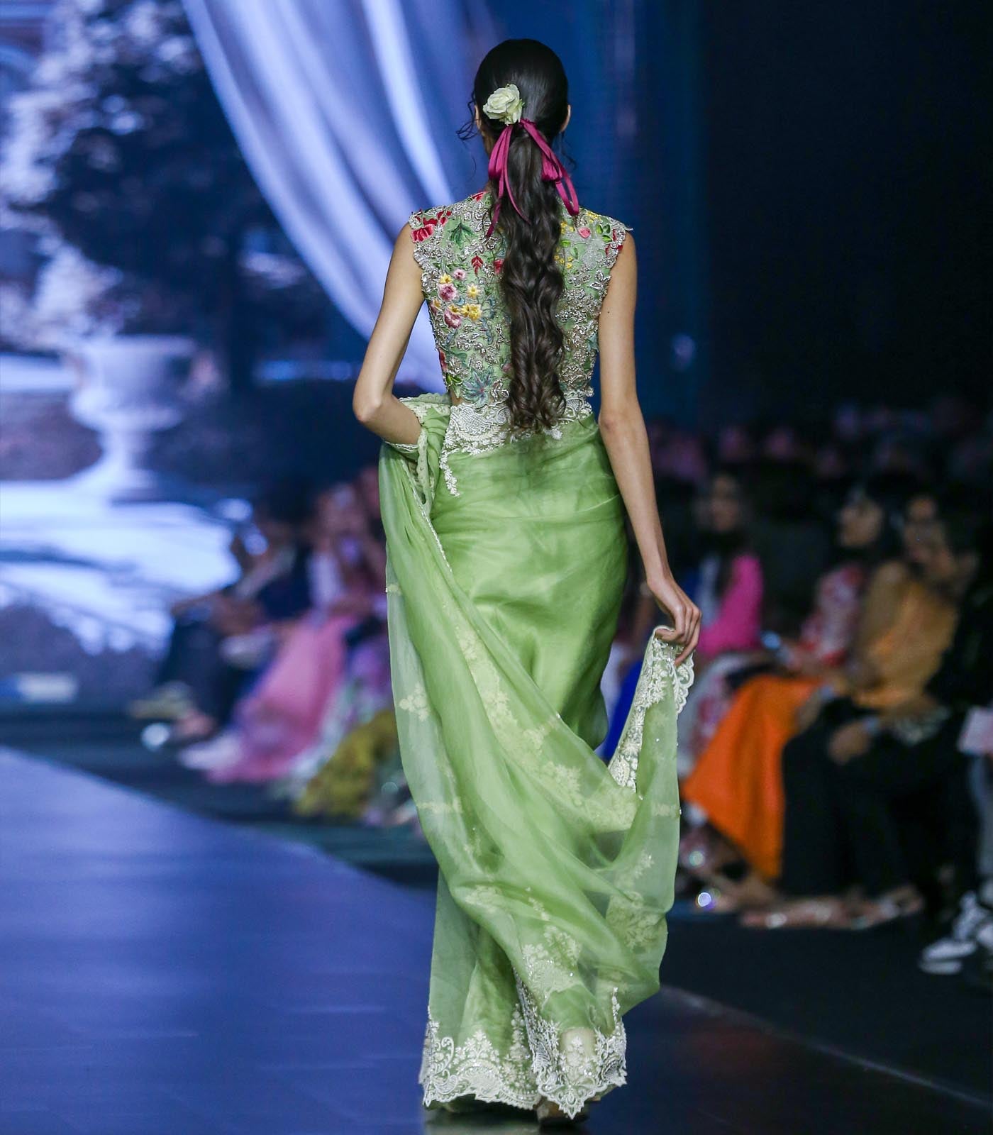 CY Anushree Reddy Lihaaz - Sea Green Embrodiered Saree Set Back 1