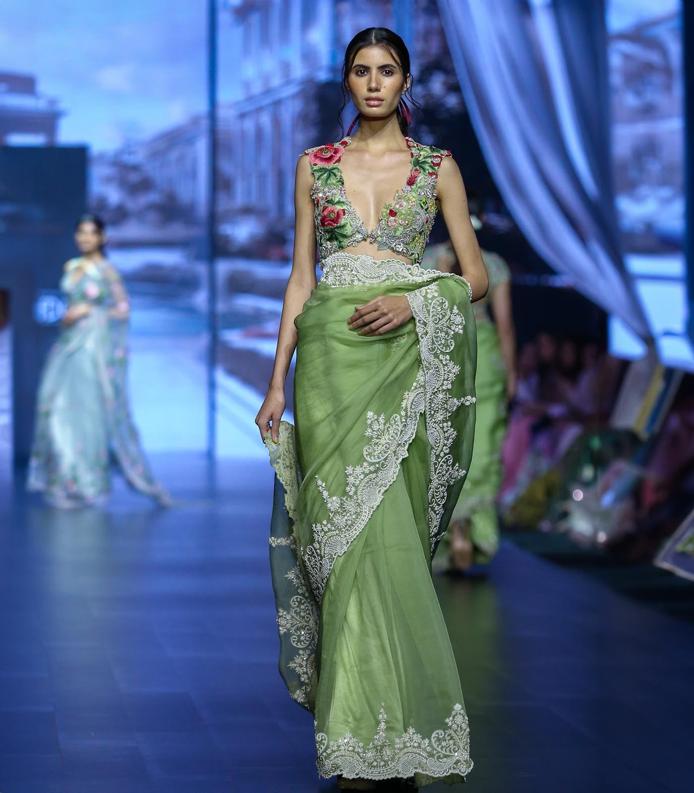 CY Anushree Reddy Lihaaz - Sea Green Embrodiered Saree Set Front 1
