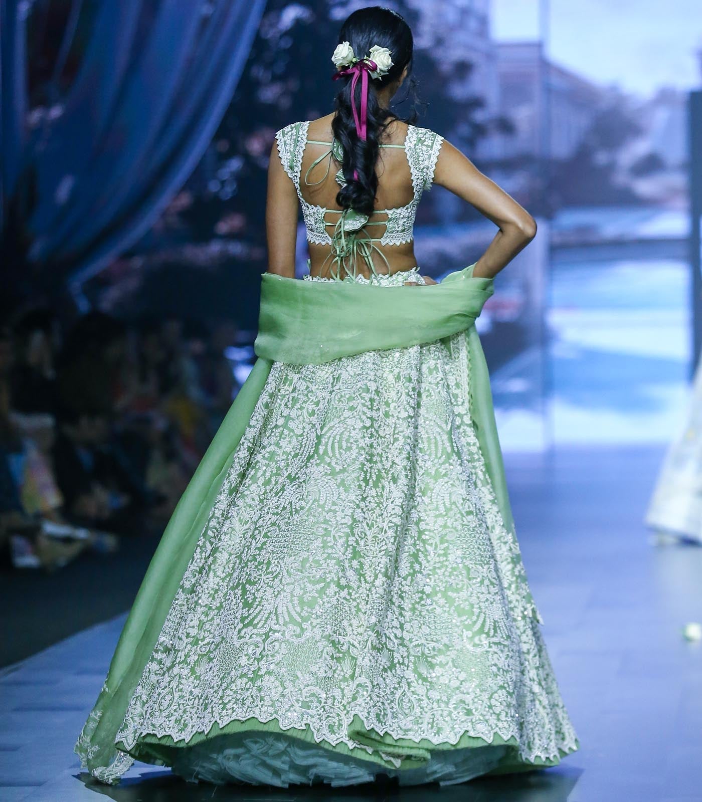CY Anushree Reddy Malka - Green Embrodiered Lehenga Set Back 1