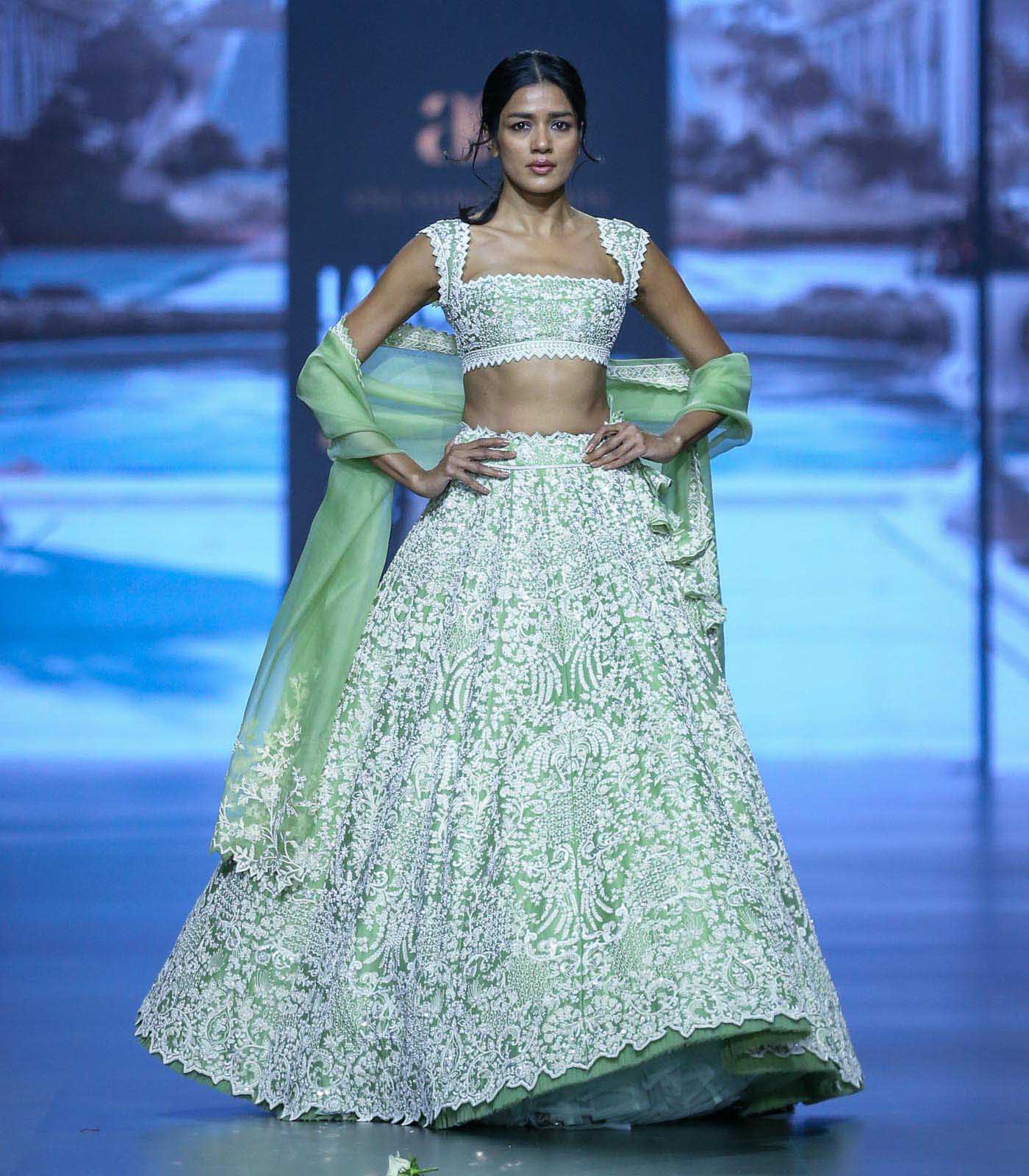 CY Anushree Reddy Malka - Green Embrodiered Lehenga Set Front 1
