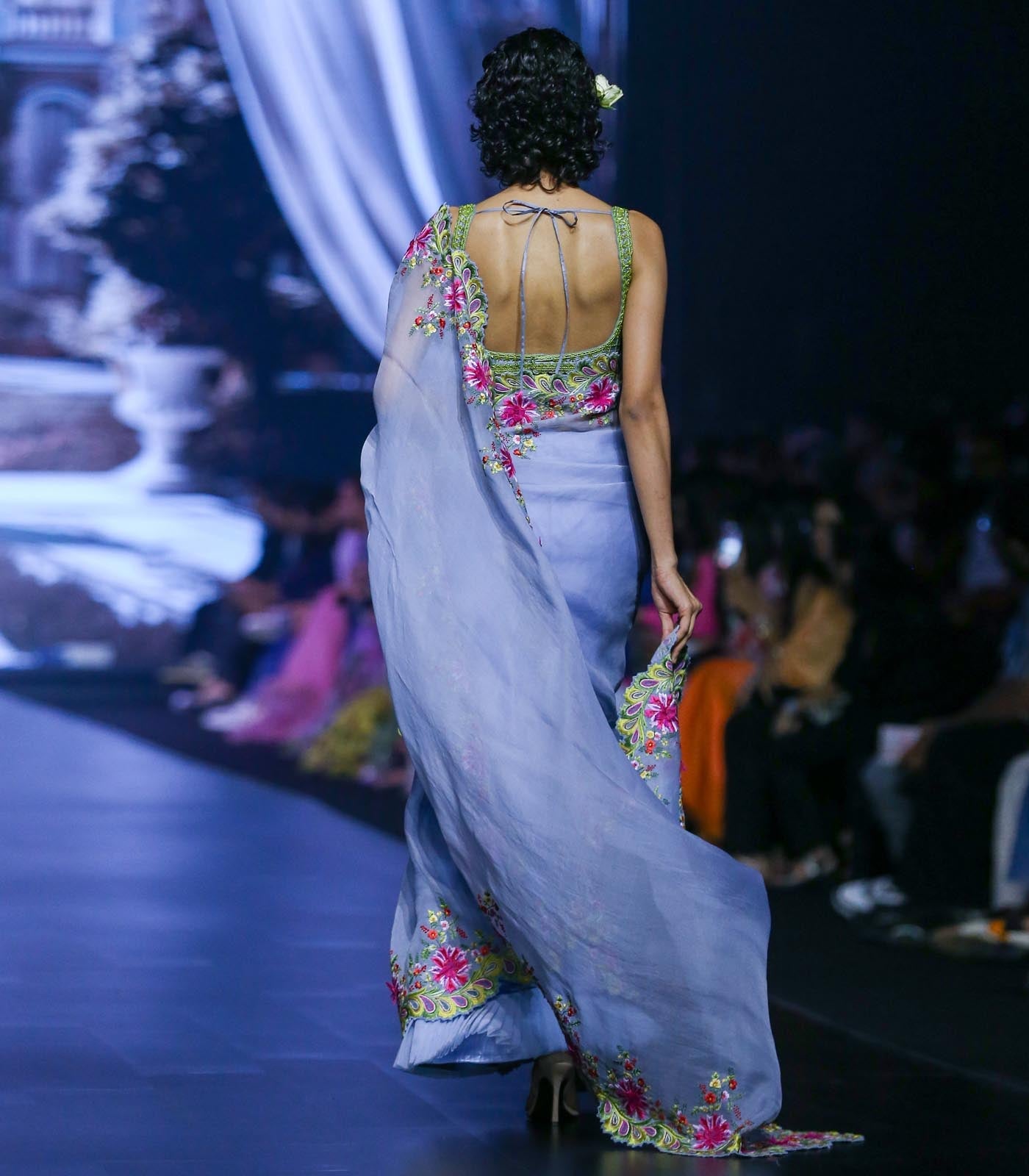 CY Anushree Reddy Naadim - Powder Blue Embrodiered Saree Set Back 1