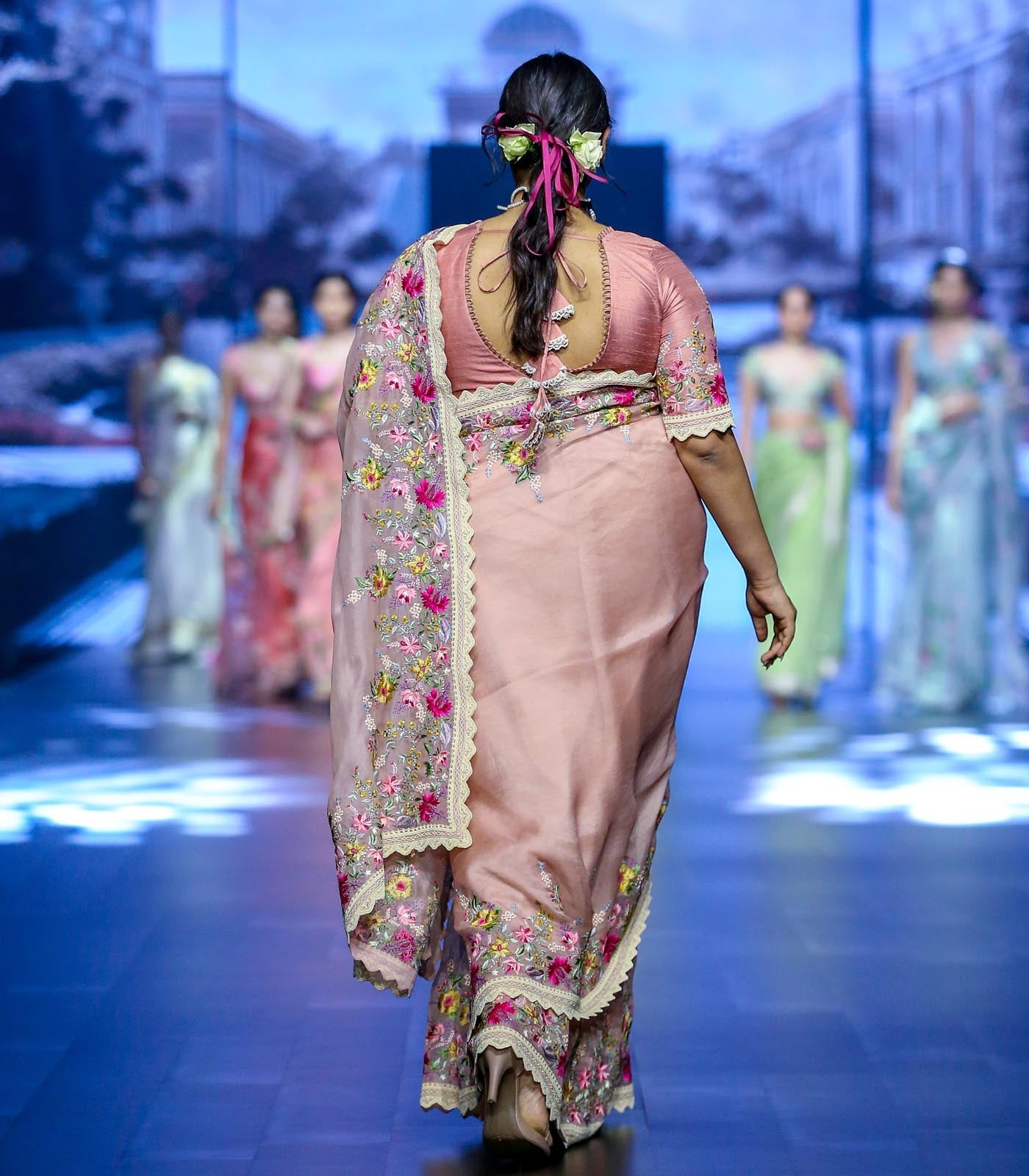 CY Anushree Reddy Nadiah - Peach Embrodiered Saree Set Back 1