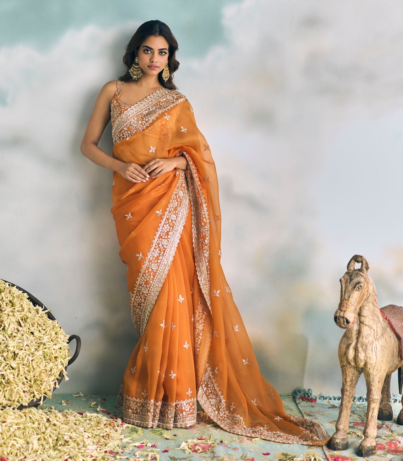 CY Anushree Reddy Orange Aanya Saree Set Full Front 1