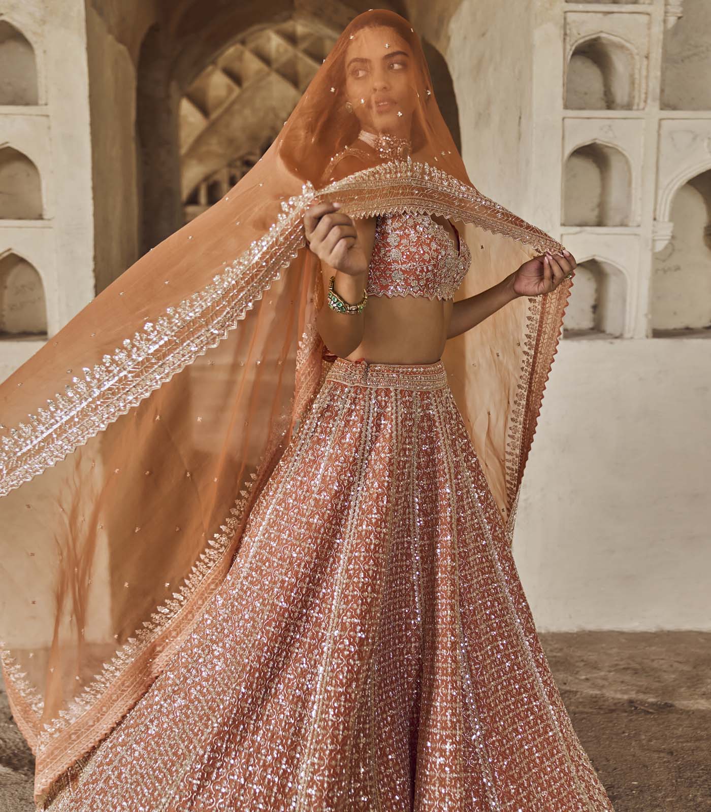 CY Anushree Reddy Orange Leela Lehenga Set Close Up 2