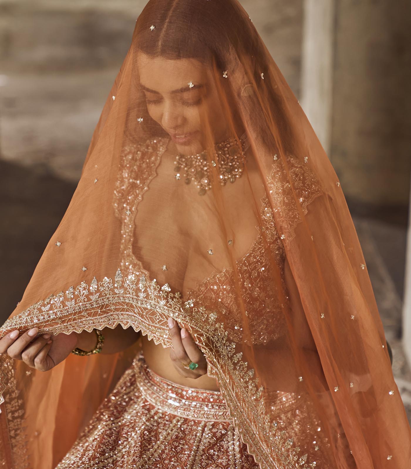 CY Anushree Reddy Orange Leela Lehenga Set Close Up 3