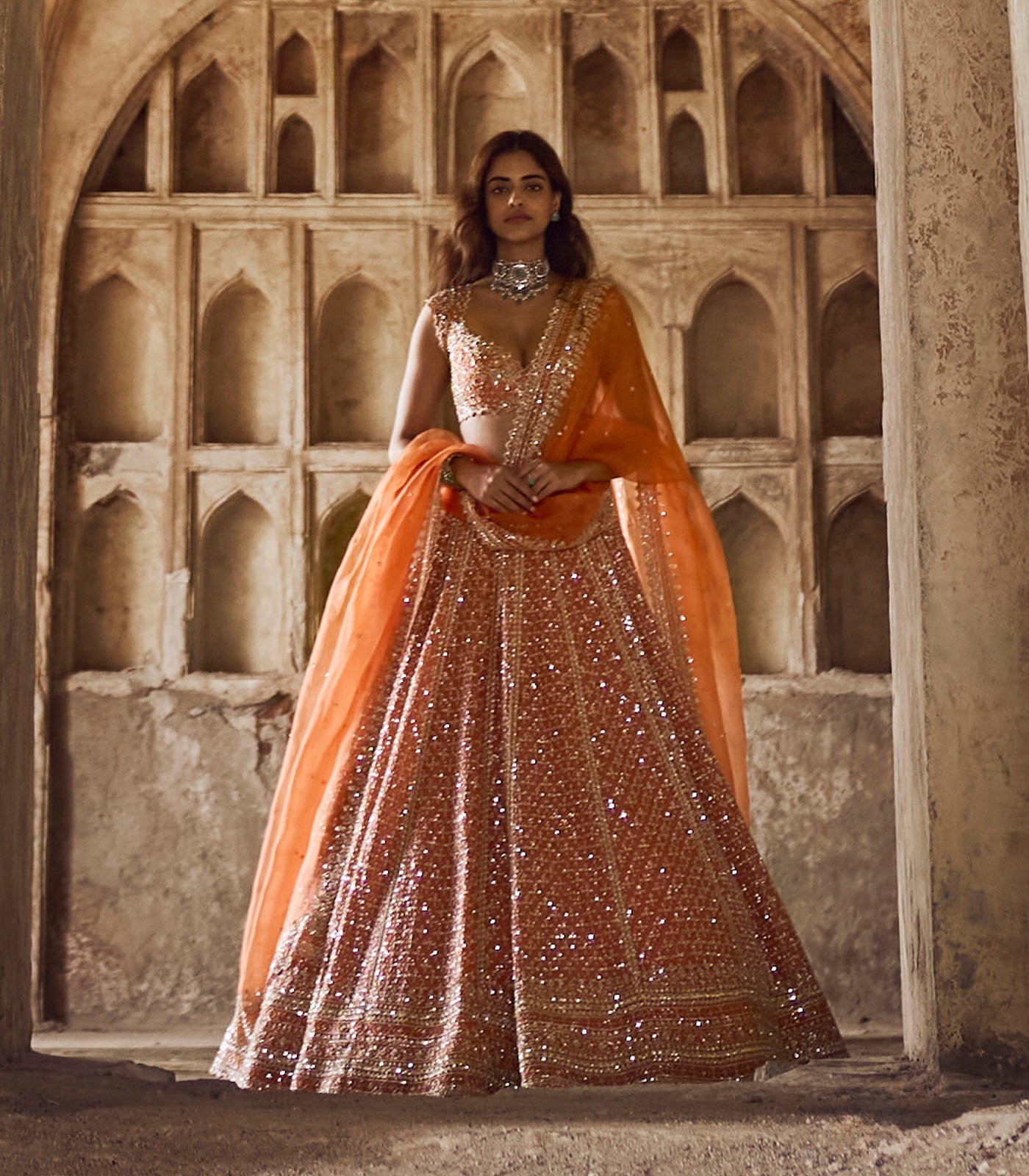 CY Anushree Reddy Orange Leela Lehenga Set Front 1