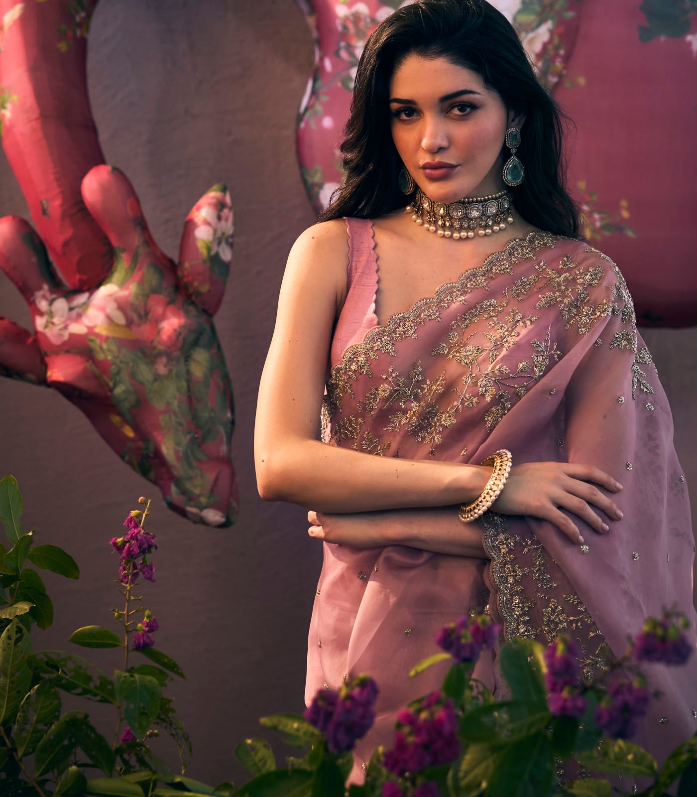 CY Anushree Reddy Pink Arwa Saree Set Close Up