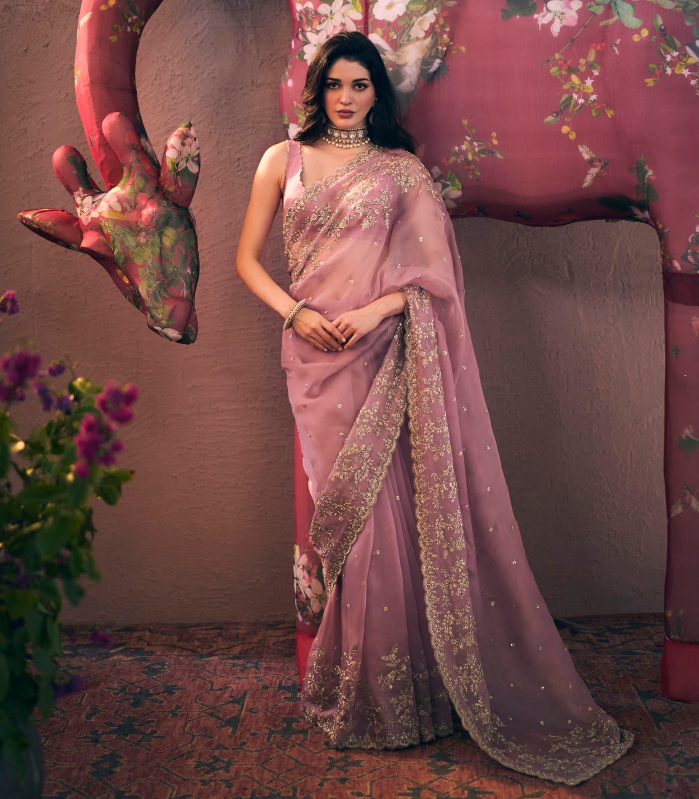 CY Anushree Reddy Pink Arwa Saree Set Full Front 1