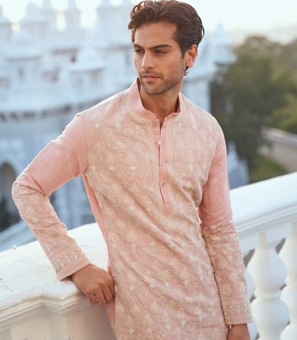 CY Anushree Reddy Pink Silk Kurta Set Closeup 1