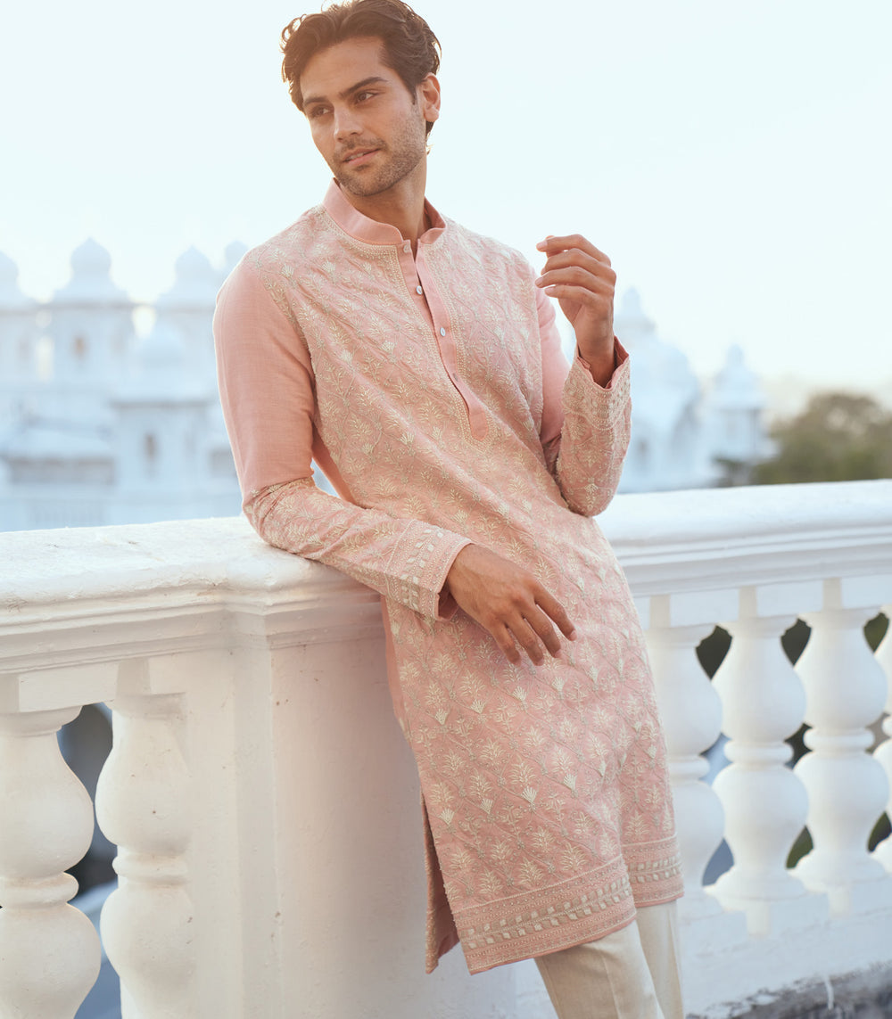 CY Anushree Reddy Pink Silk Kurta Set Front 1