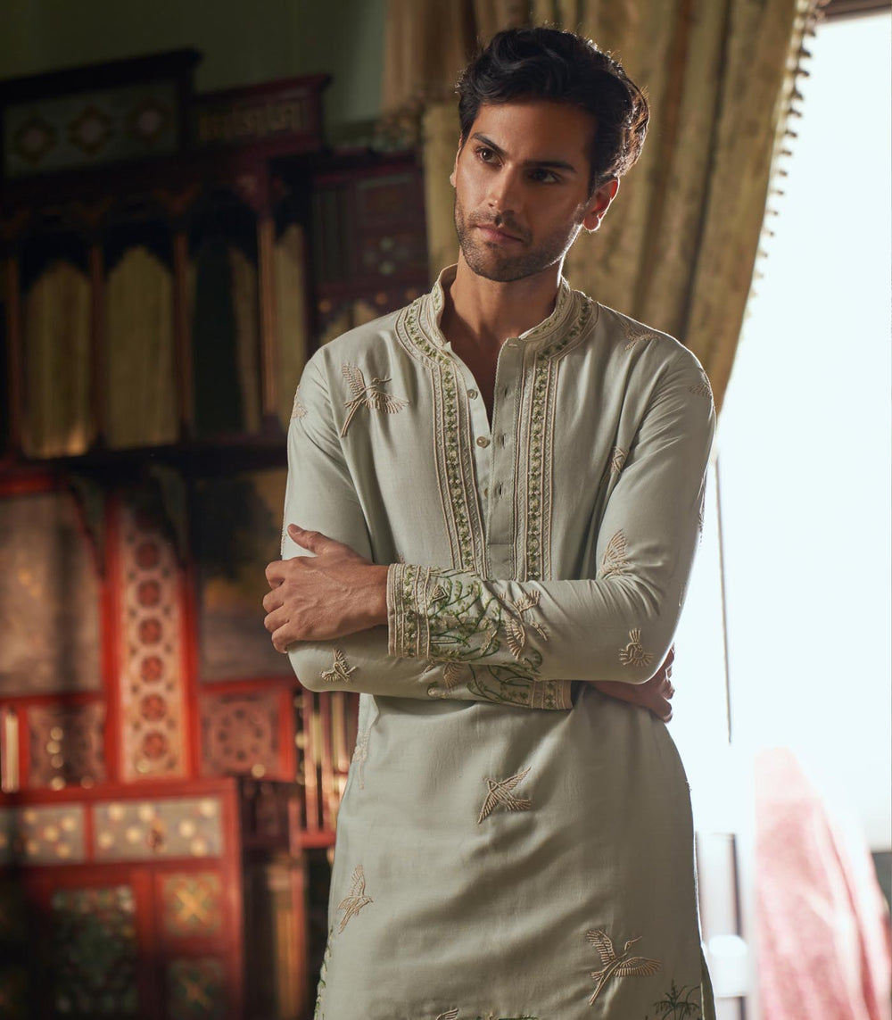 CY Anushree Reddy Pista Green Chanderi Kurta Set Closeup 1