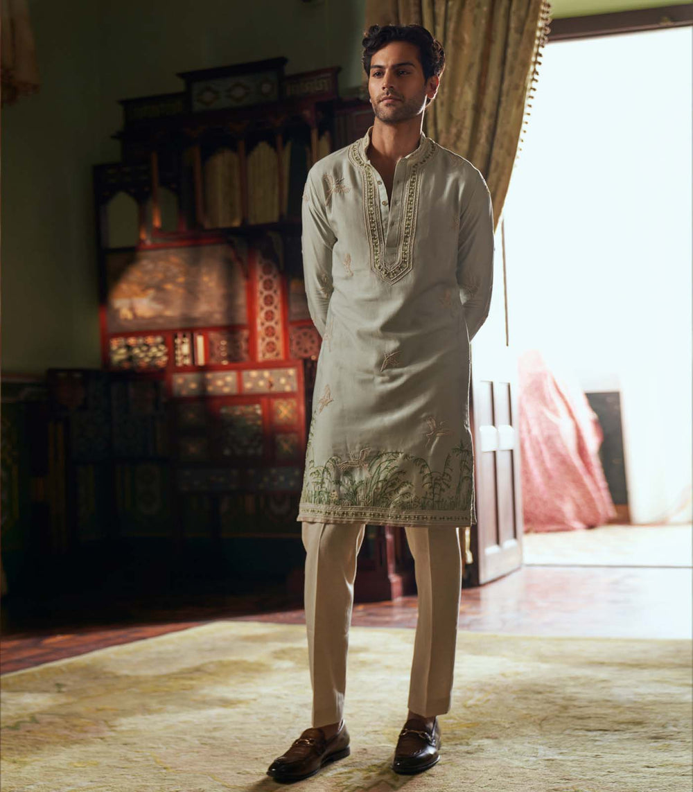 CY Anushree Reddy Pista Green Chanderi Kurta Set Front 1