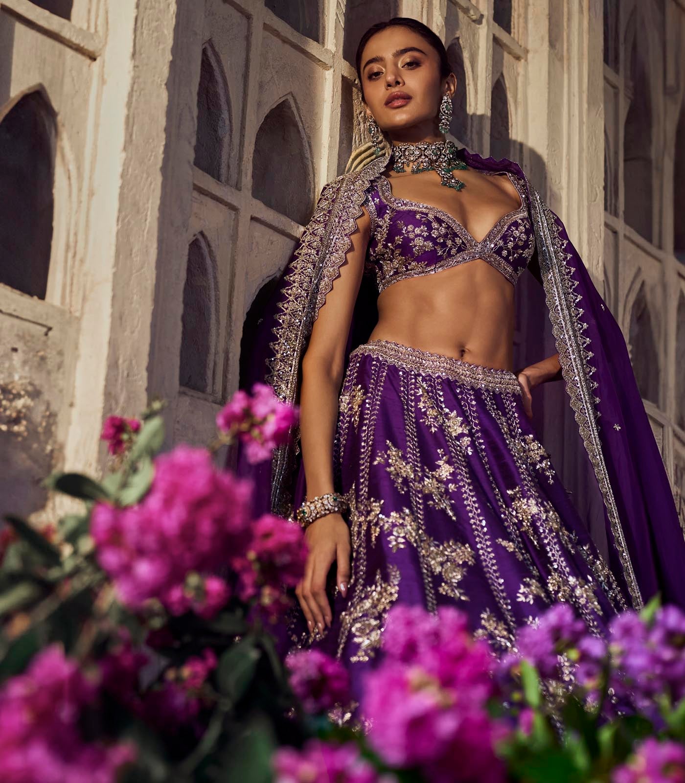 CY Anushree Reddy Purple Renuka Embroidered Lehenga Set Close Up 1