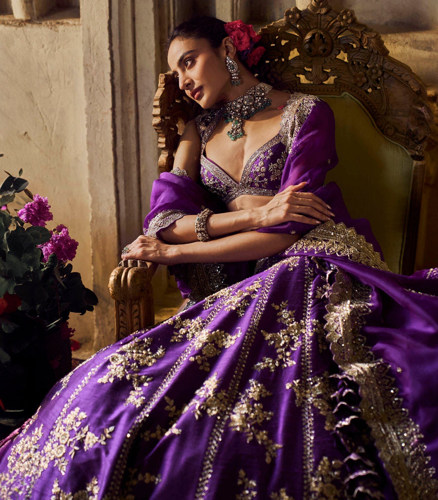 CY Anushree Reddy Purple Renuka Embroidered Lehenga Set Close Up 2