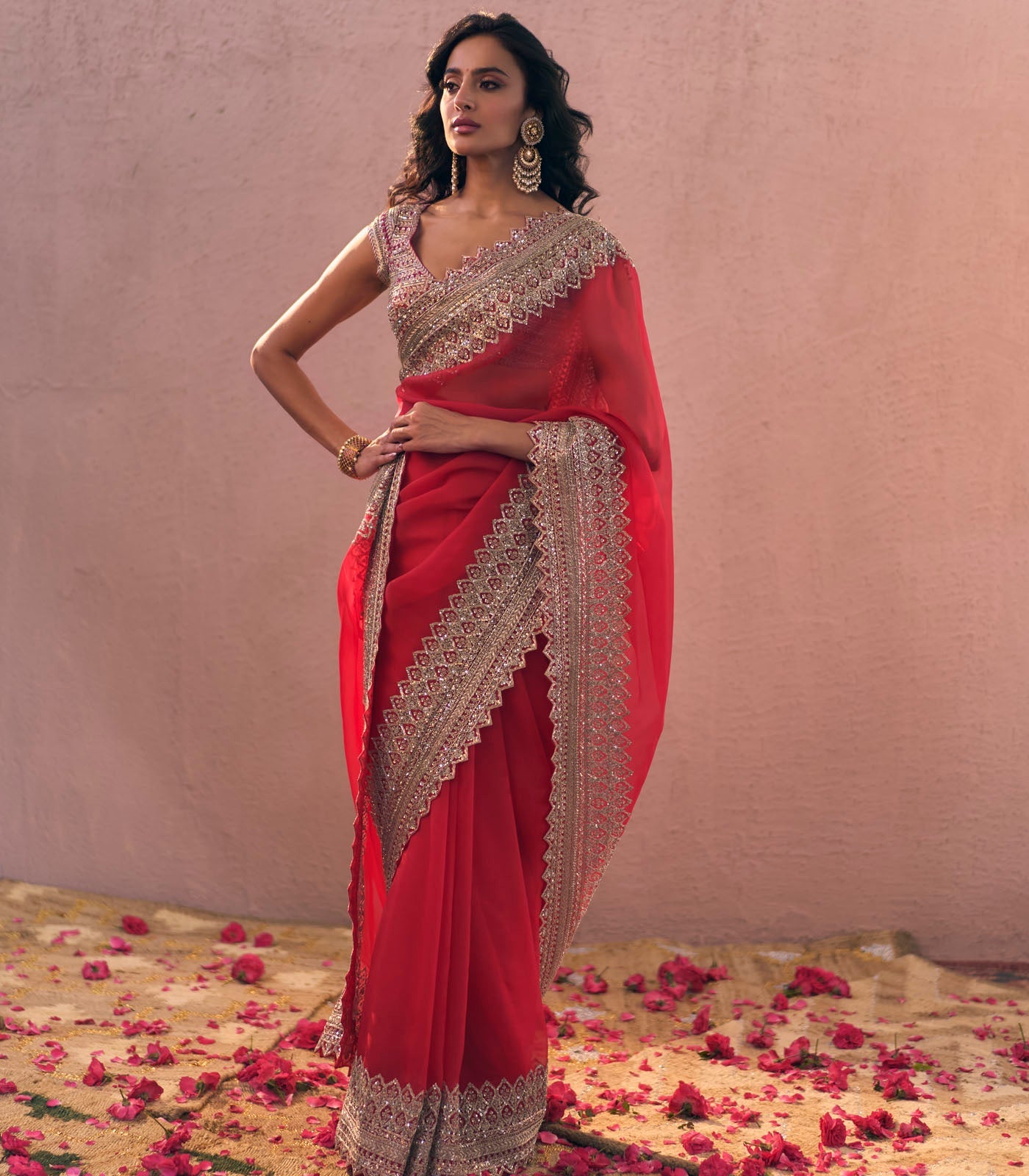 CY Anushree Reddy Red Divila Saree Set Full Front 1