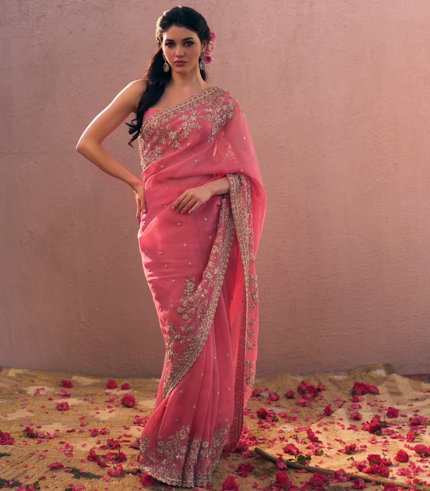 CY Anushree Reddy Rose Pink Adya Saree Set Full Front 1