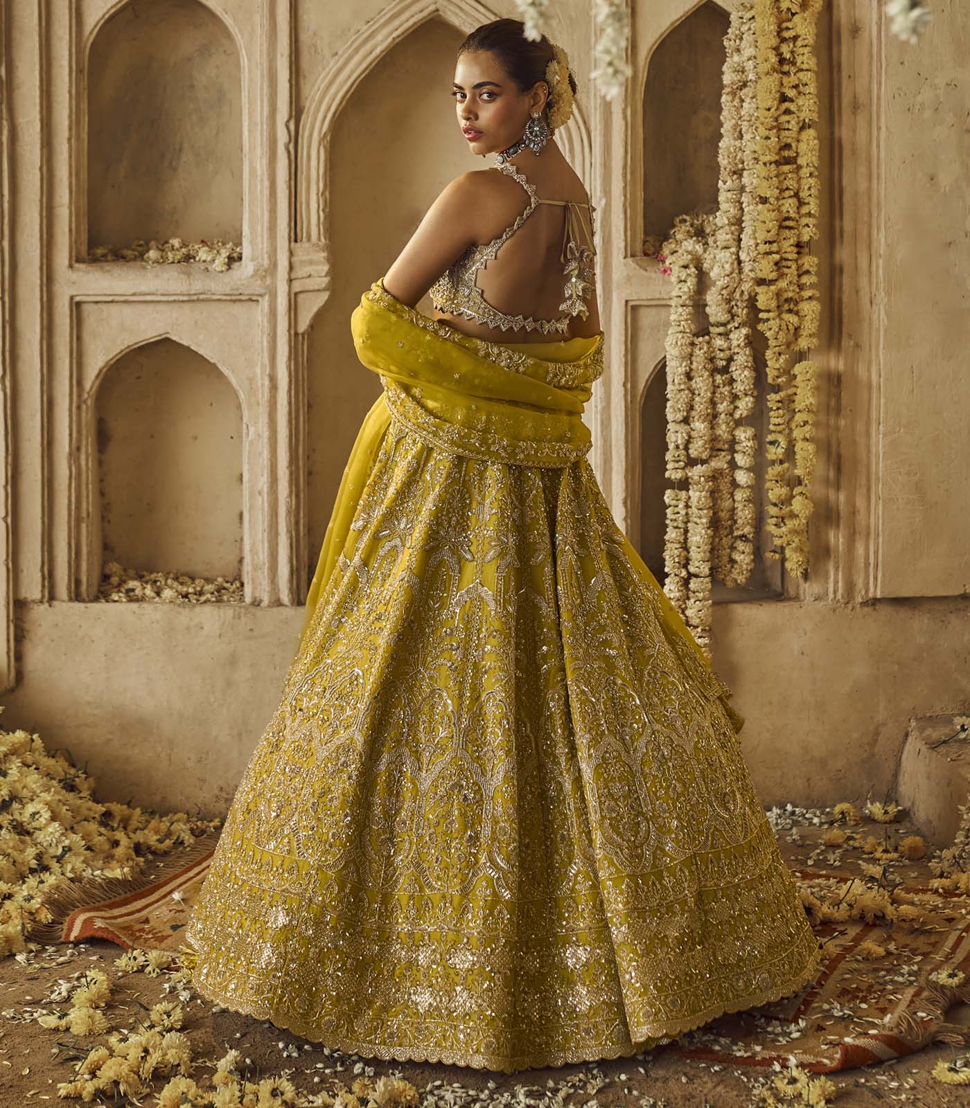 CY Anushree Reddy Yellowish Green Sneha Lehenga Set Backside