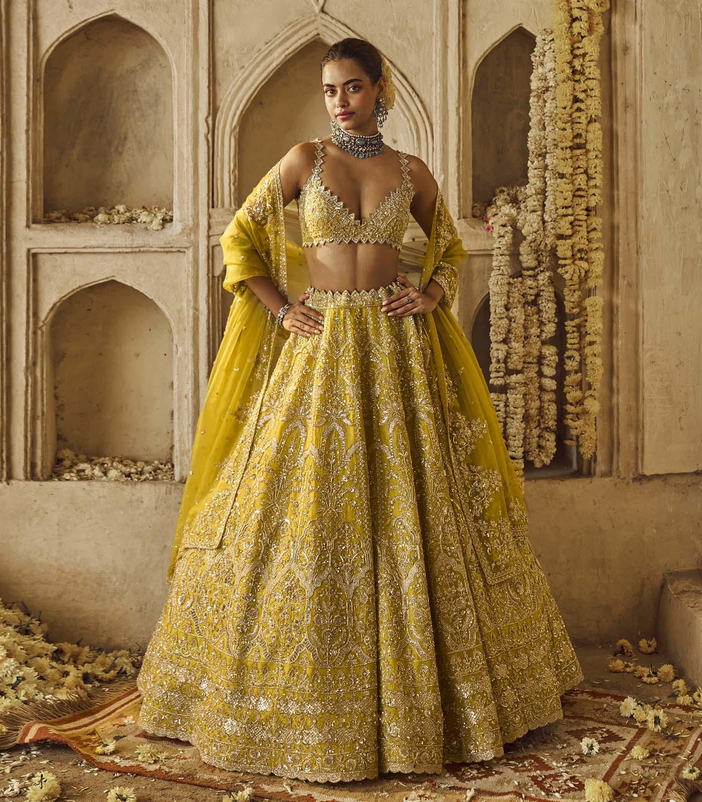 CY Anushree Reddy Yellowish Green Sneha Lehenga Set Front 1