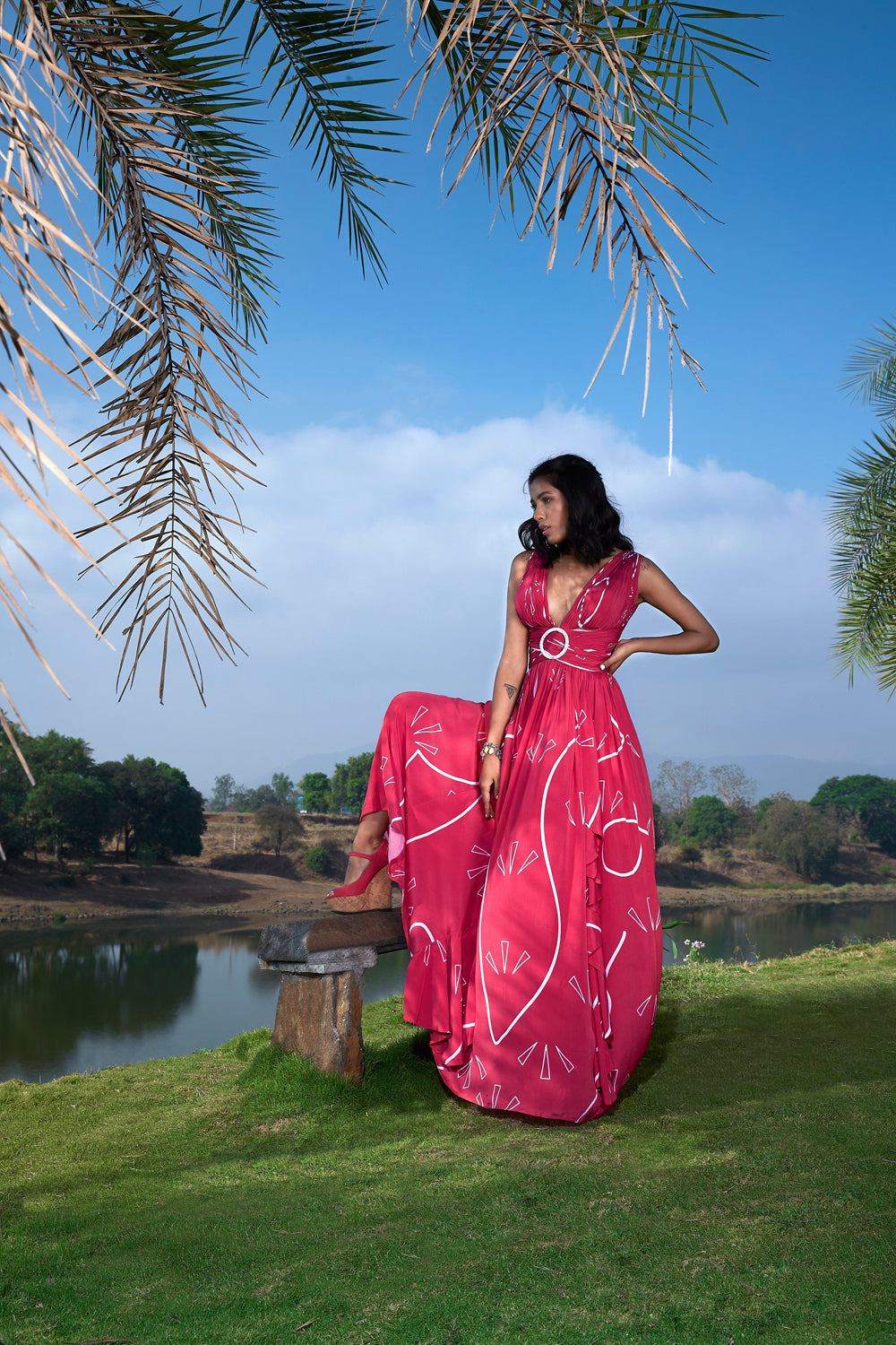 Pink Crepe Printed Maxi Dress