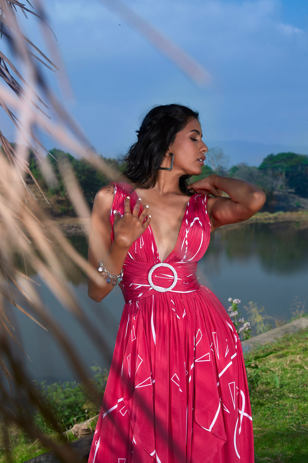 Pink Crepe Printed Maxi Dress