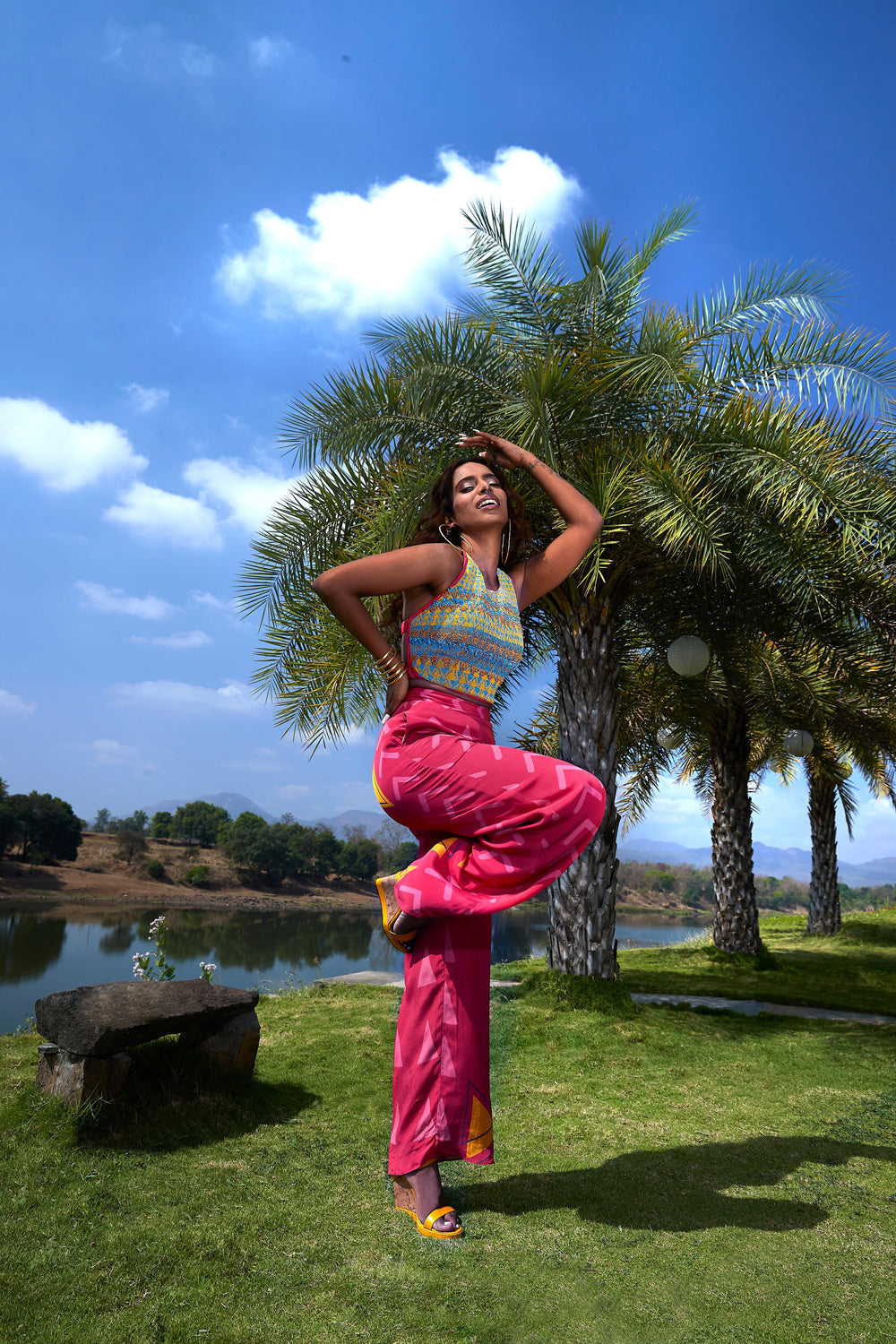 Pink Backless Top With Pants