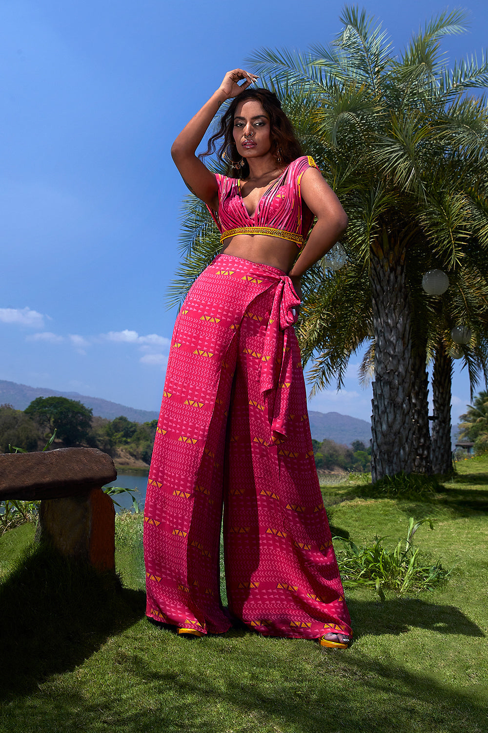 Pink Corded Top with Pants