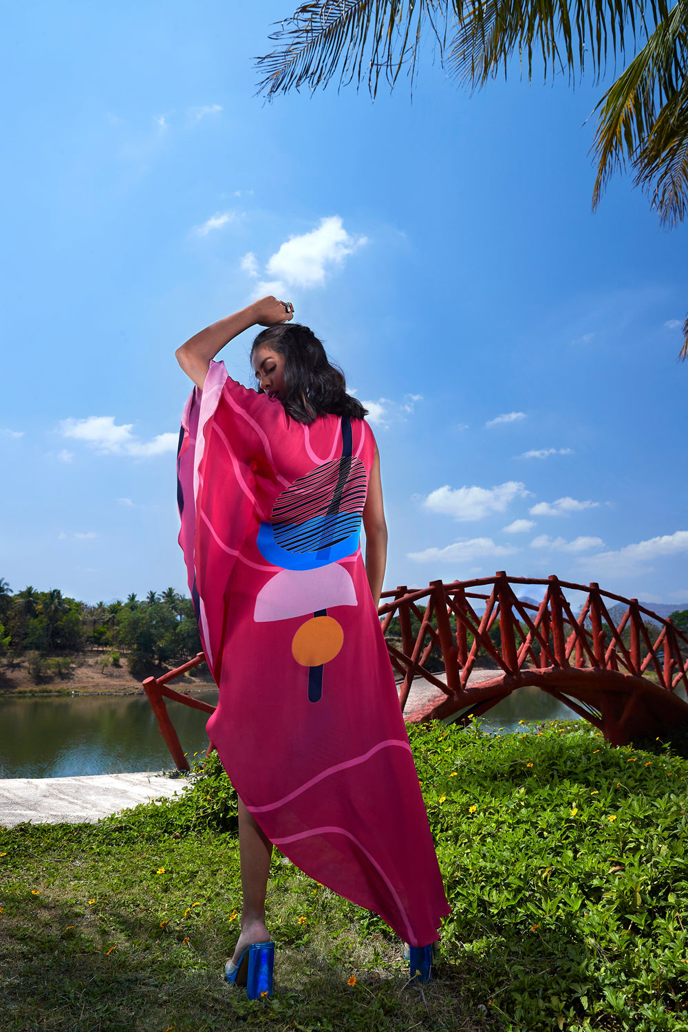 Pink Kaftan Maxi Dress with Ruffles