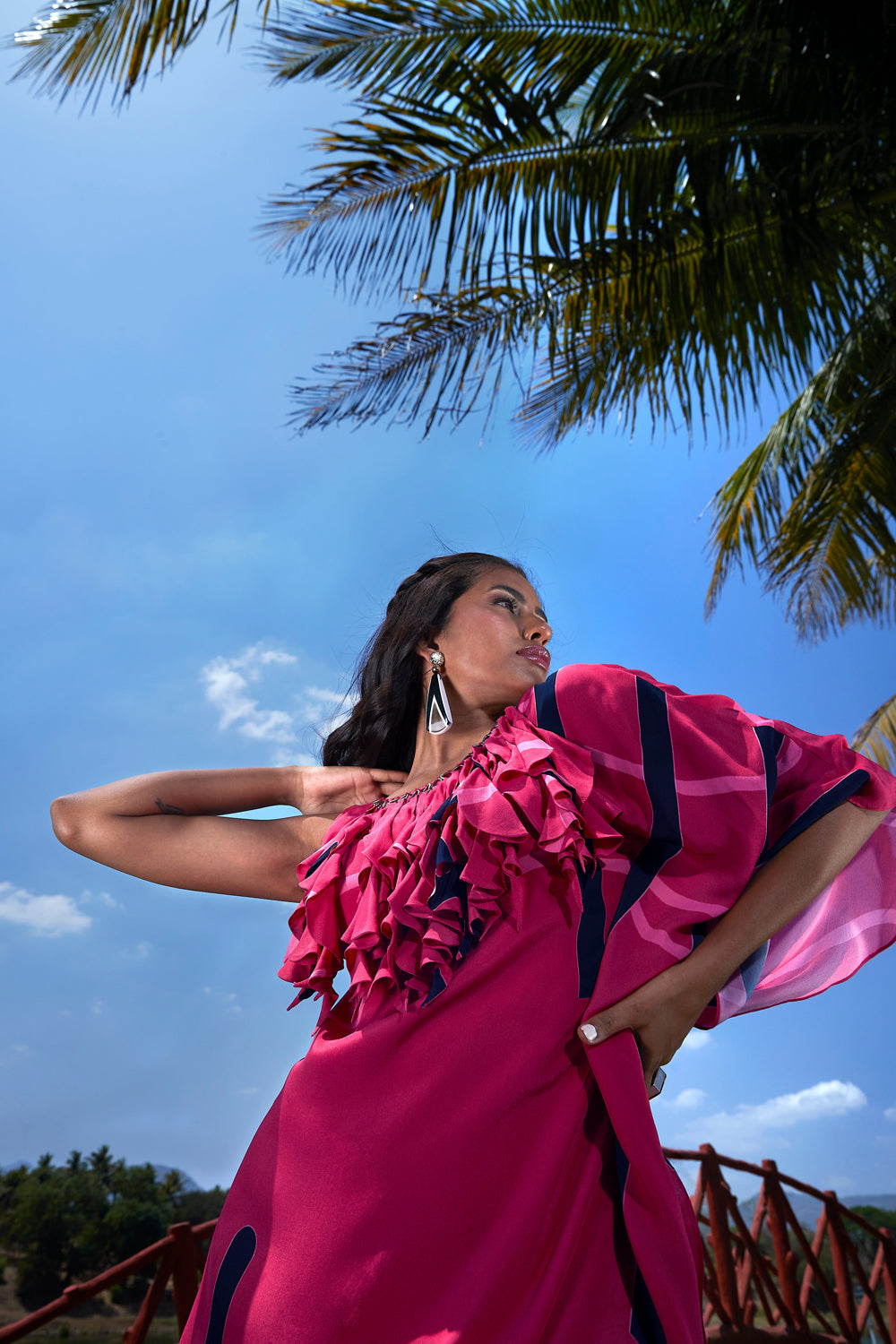 Pink Kaftan Maxi Dress with Ruffles