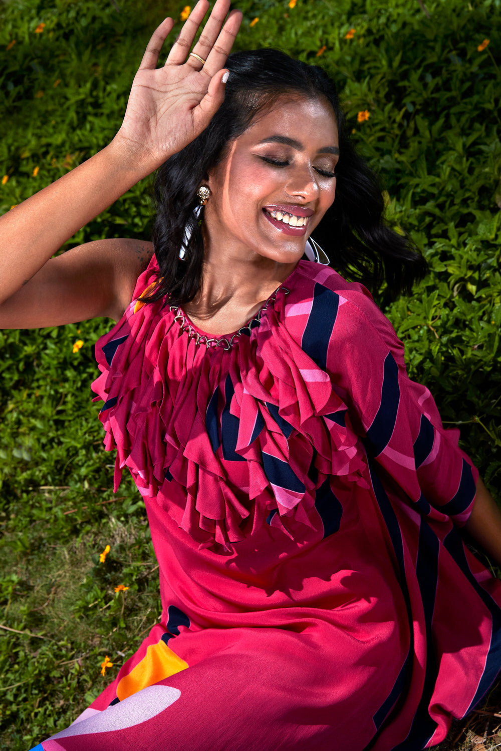 Pink Kaftan Maxi Dress with Ruffles