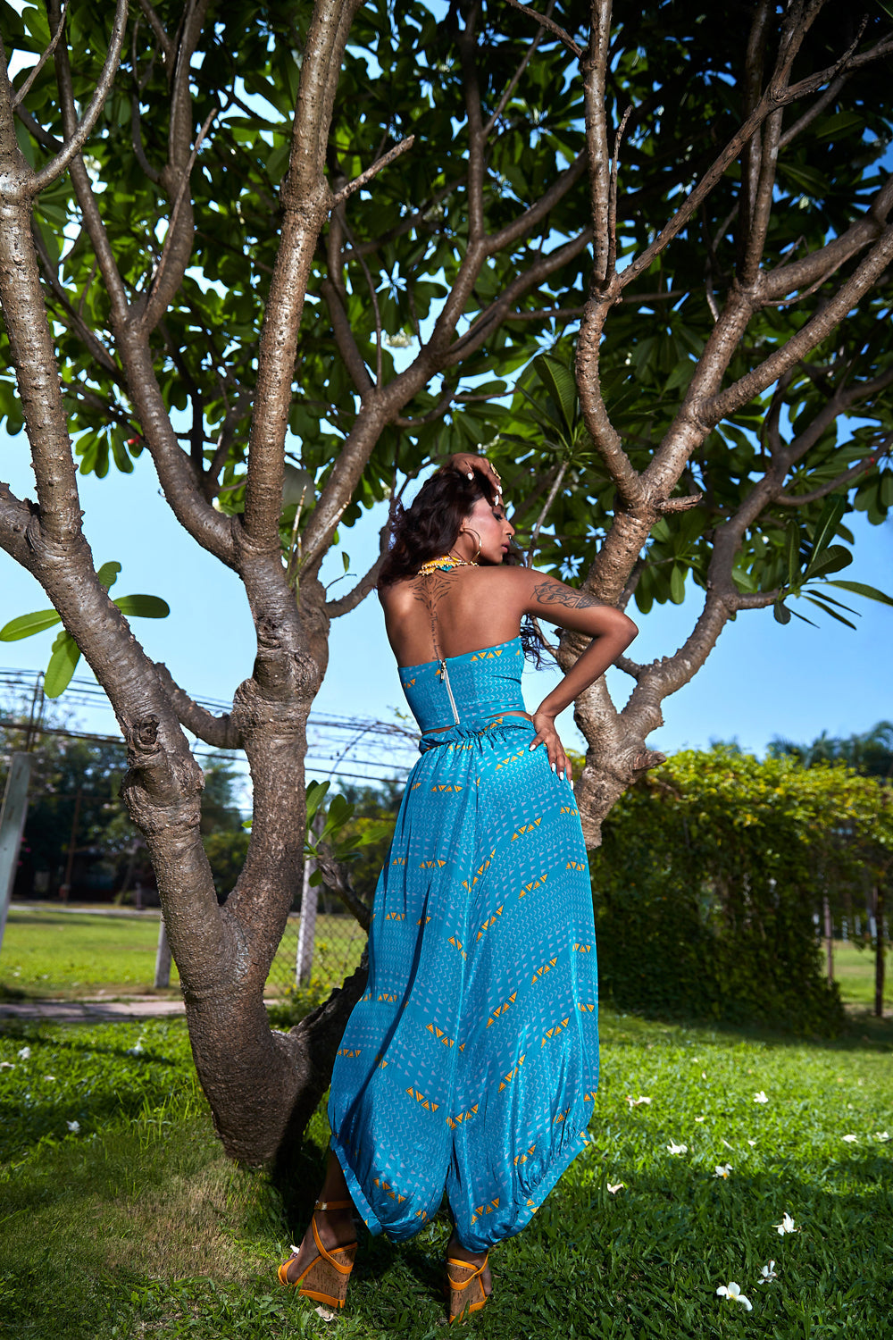 Teal Crop Top with Culottes