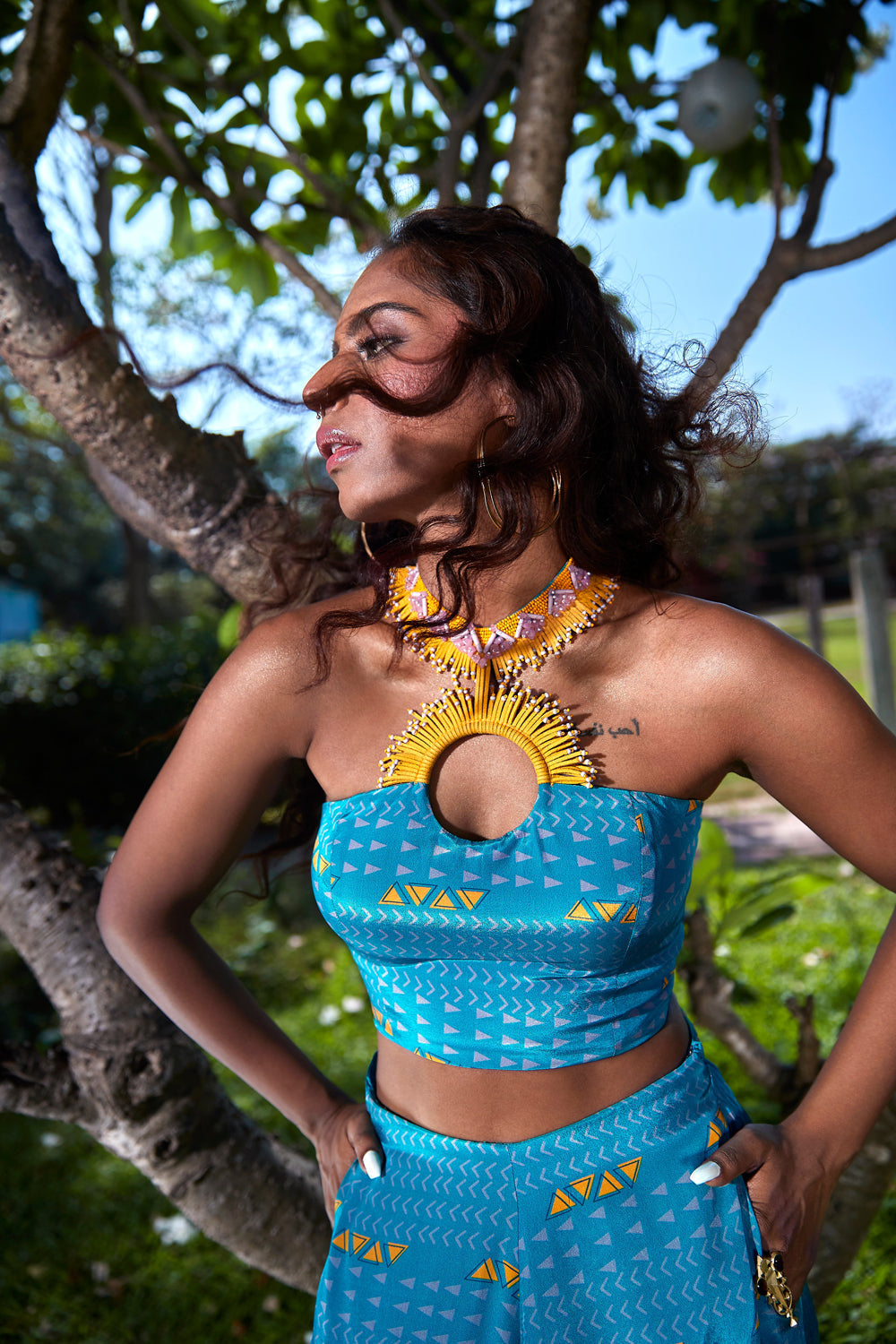 Teal Crop Top with Culottes