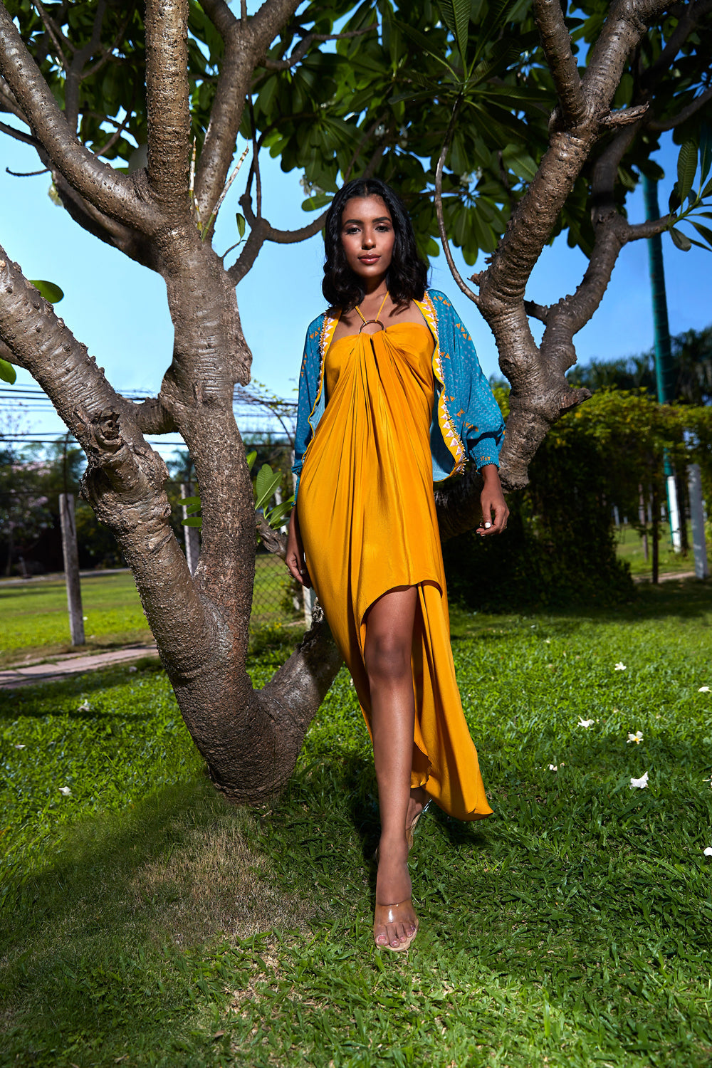 Yellow Halter Dress with Jacket