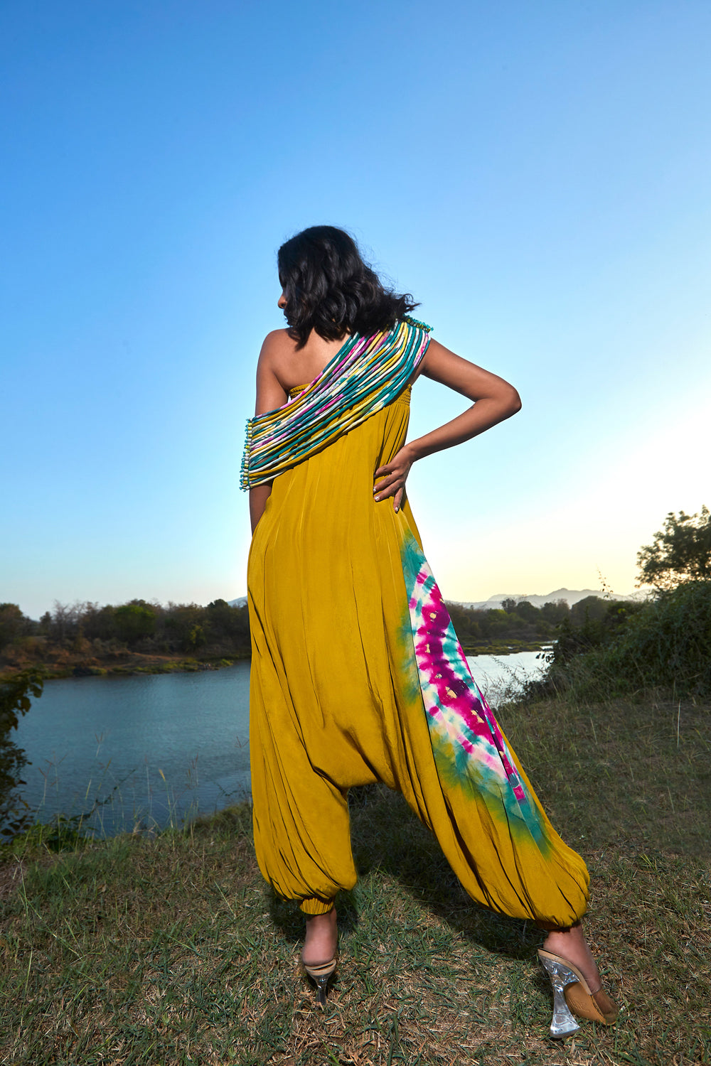 Green Jumpsuit with Corded Throw