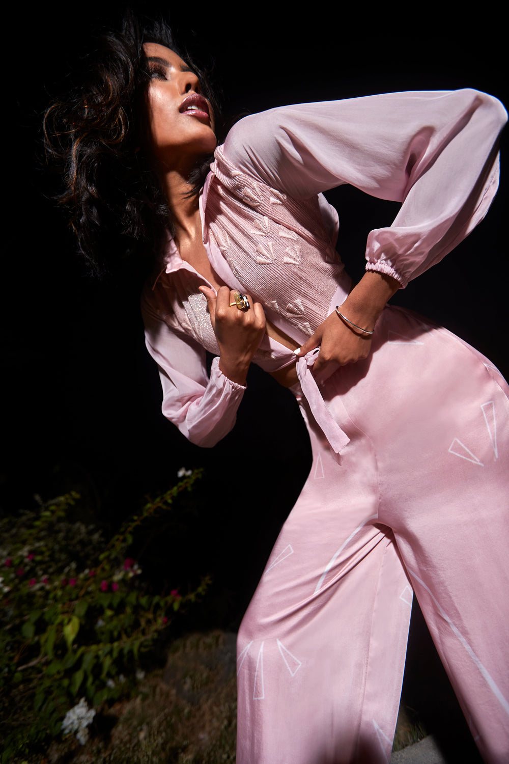 Pink Embroidered Top with Joggers