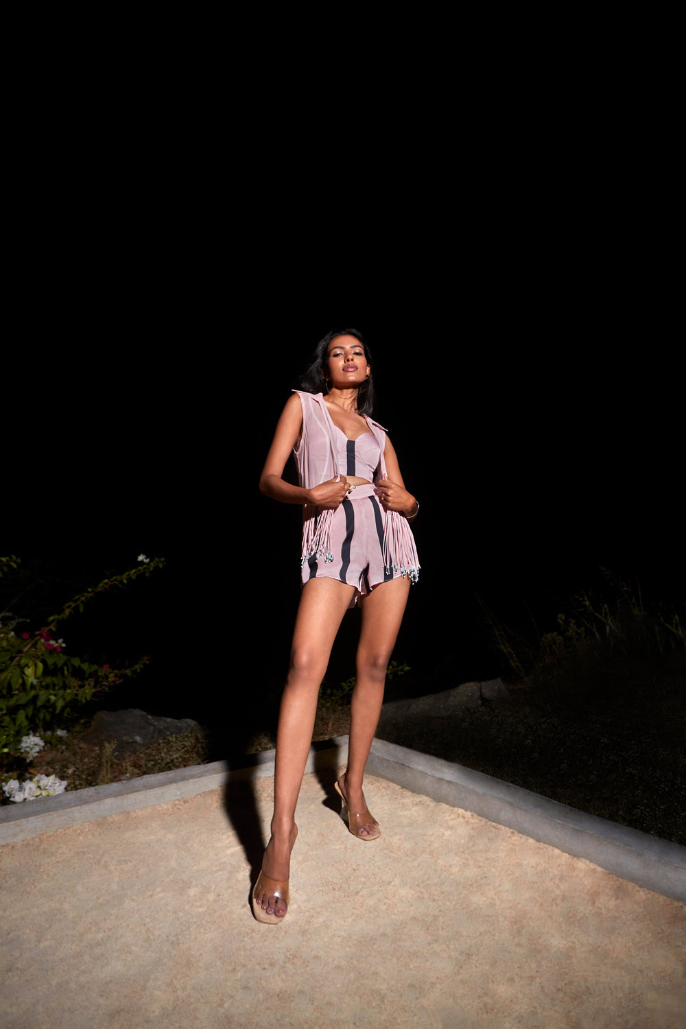 Pink Bralette, Shorts and Corded Jacket