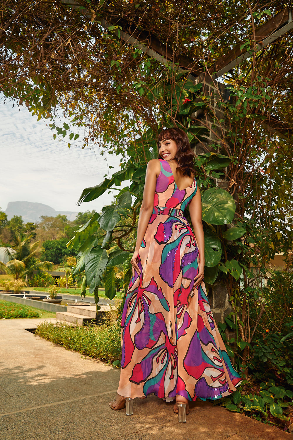 Floral Printed Cowl Dress