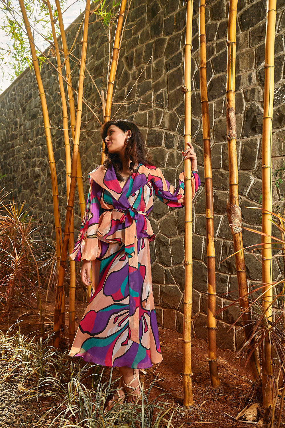 Printed Overlay Top with Flared Skirt