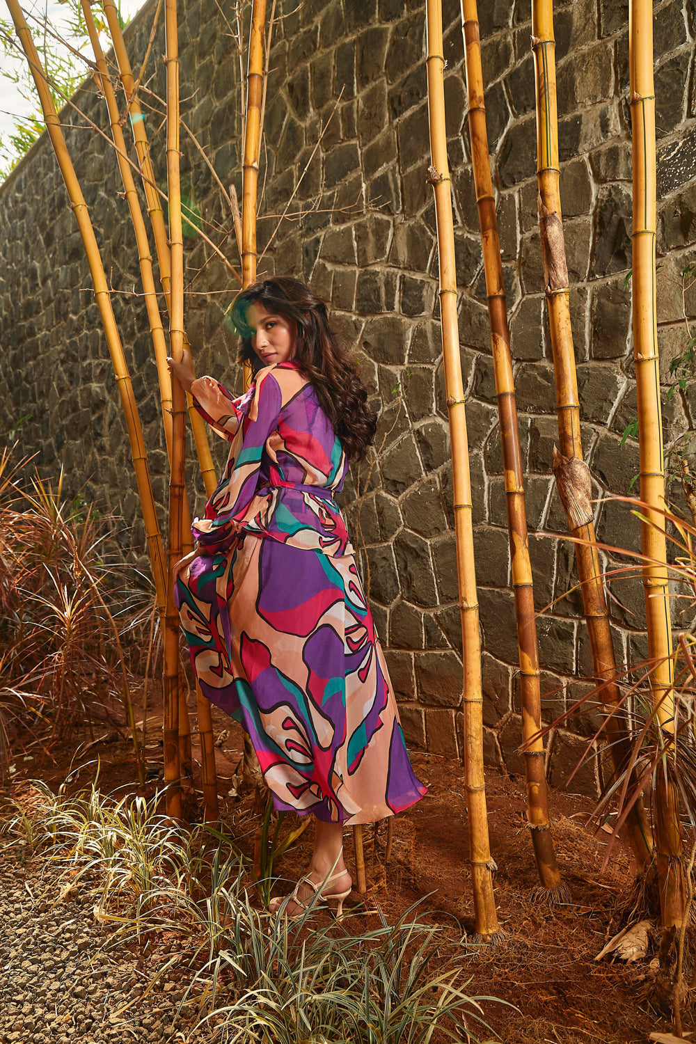 Printed Overlay Top with Flared Skirt