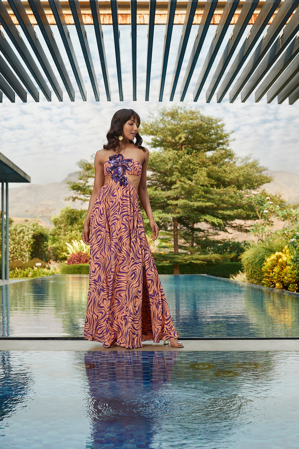 Peach Fuzz Cut-out Printed Maxi Dress