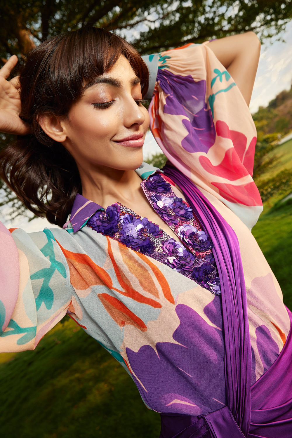 Iris Colored Draped Saree