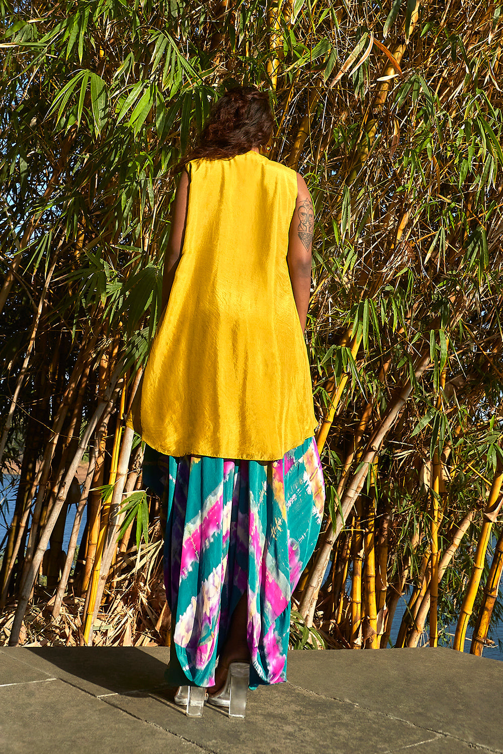 Green Bralette, Jacket and Dhoti Skirt