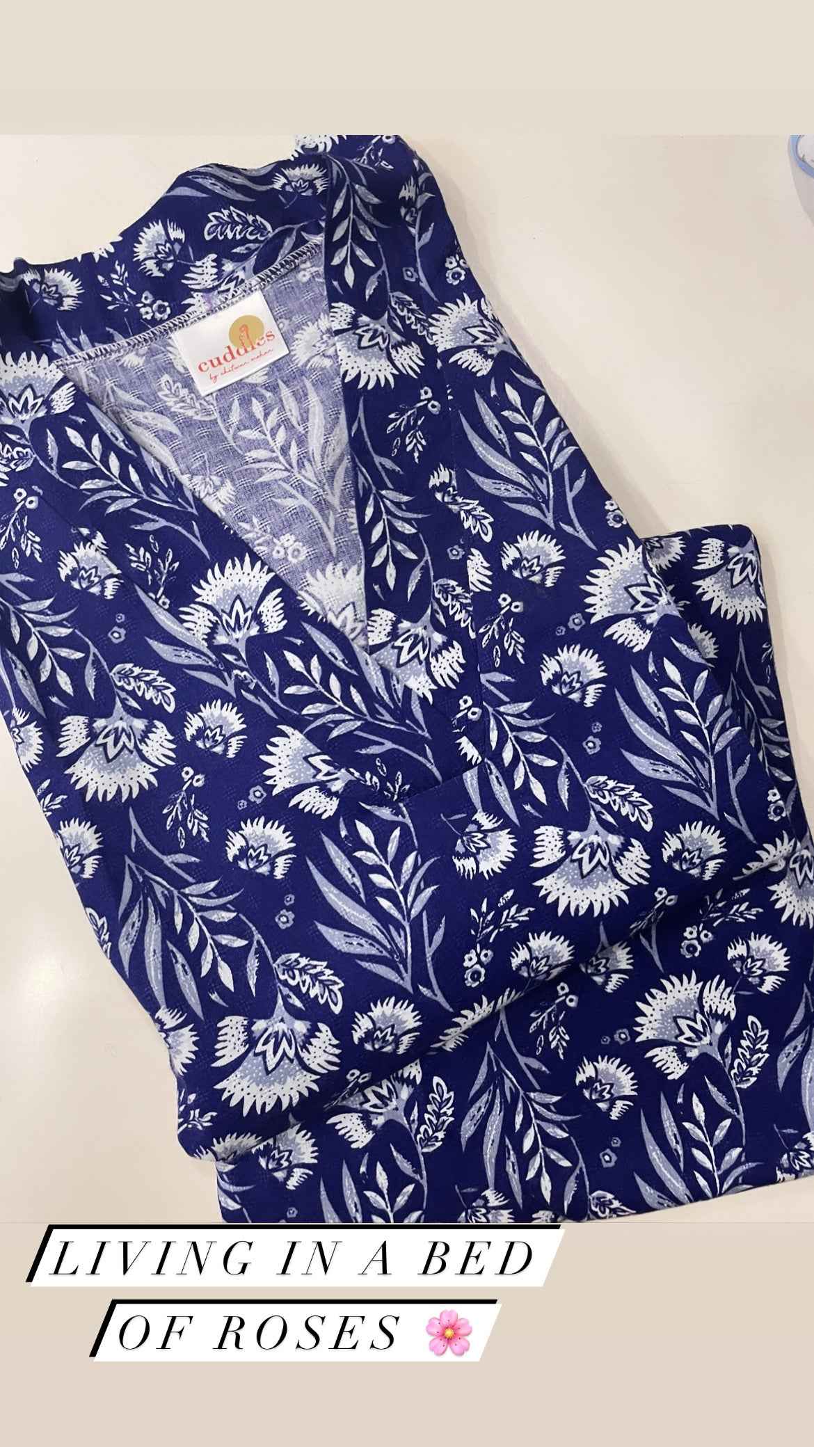 Indigo Floral Cotton Rayon Pajama Set - CuddlesClothing