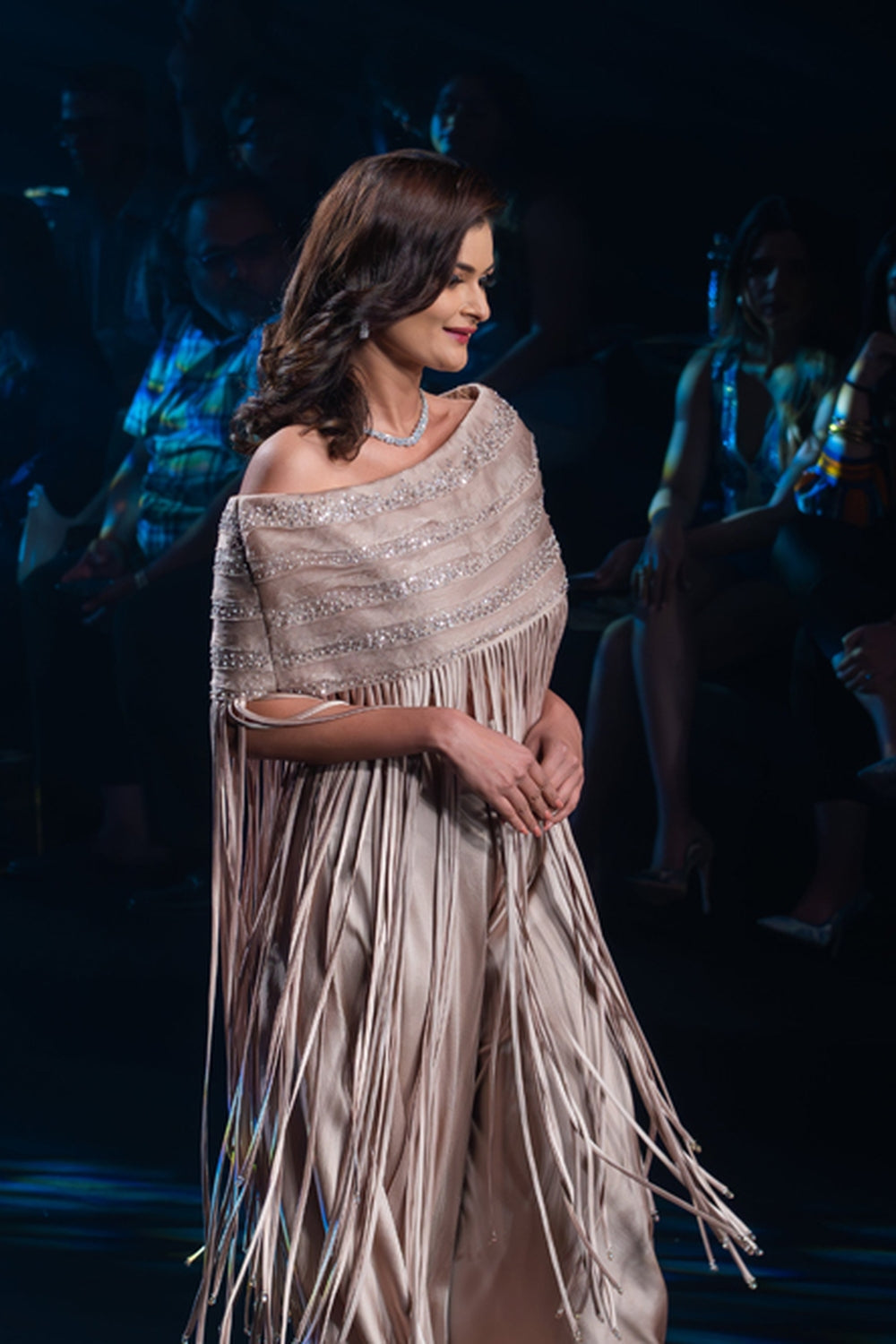 Taupe Palazzo Teamed with a Layered Top Embellished with Cords